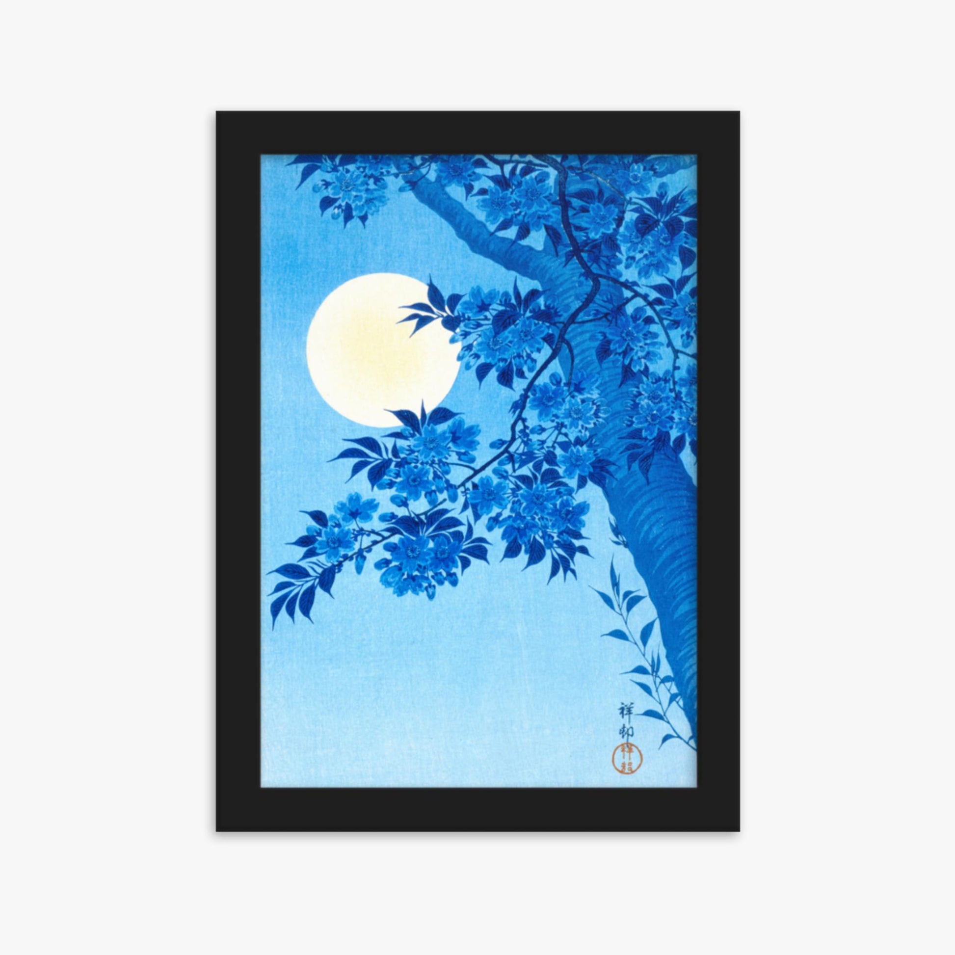 Ohara Koson - Blossoming Cherry on a Moonlit Night 21x30 cm Poster With Black Frame