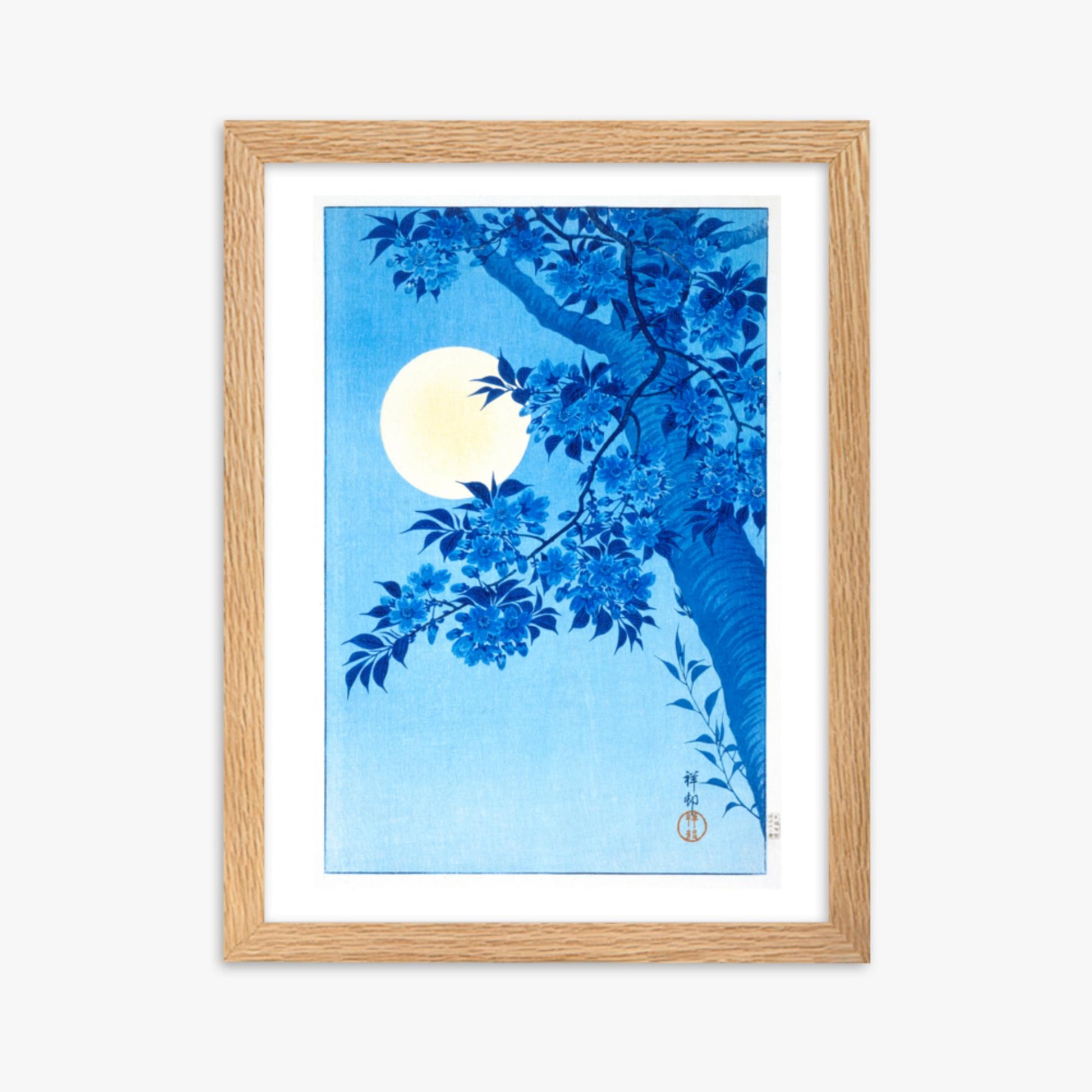 Ohara Koson - Blossoming Cherry on a Moonlit Night 30x40 cm Poster With Oak Frame