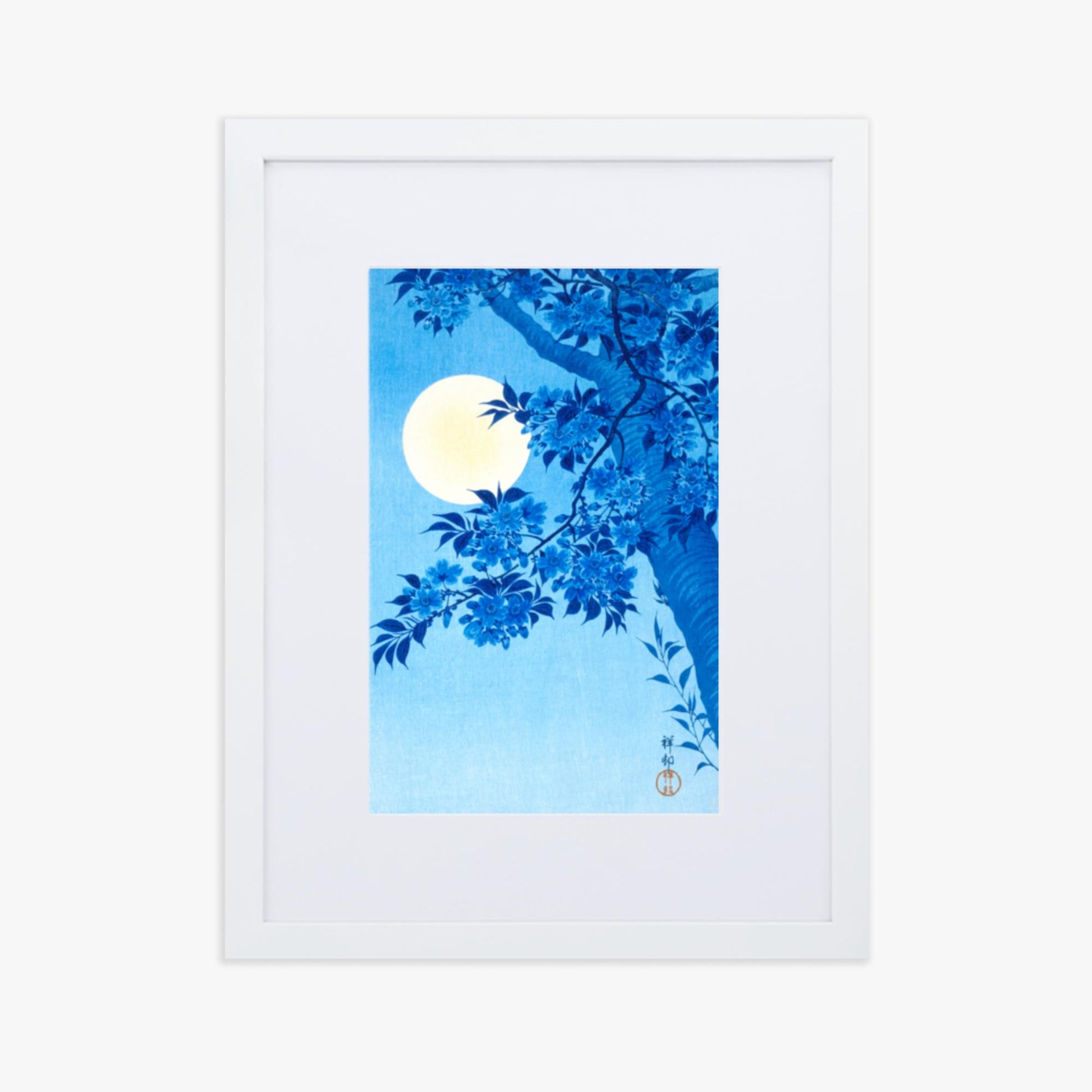 Ohara Koson - Blossoming Cherry on a Moonlit Night 30x40 cm Poster With White Frame