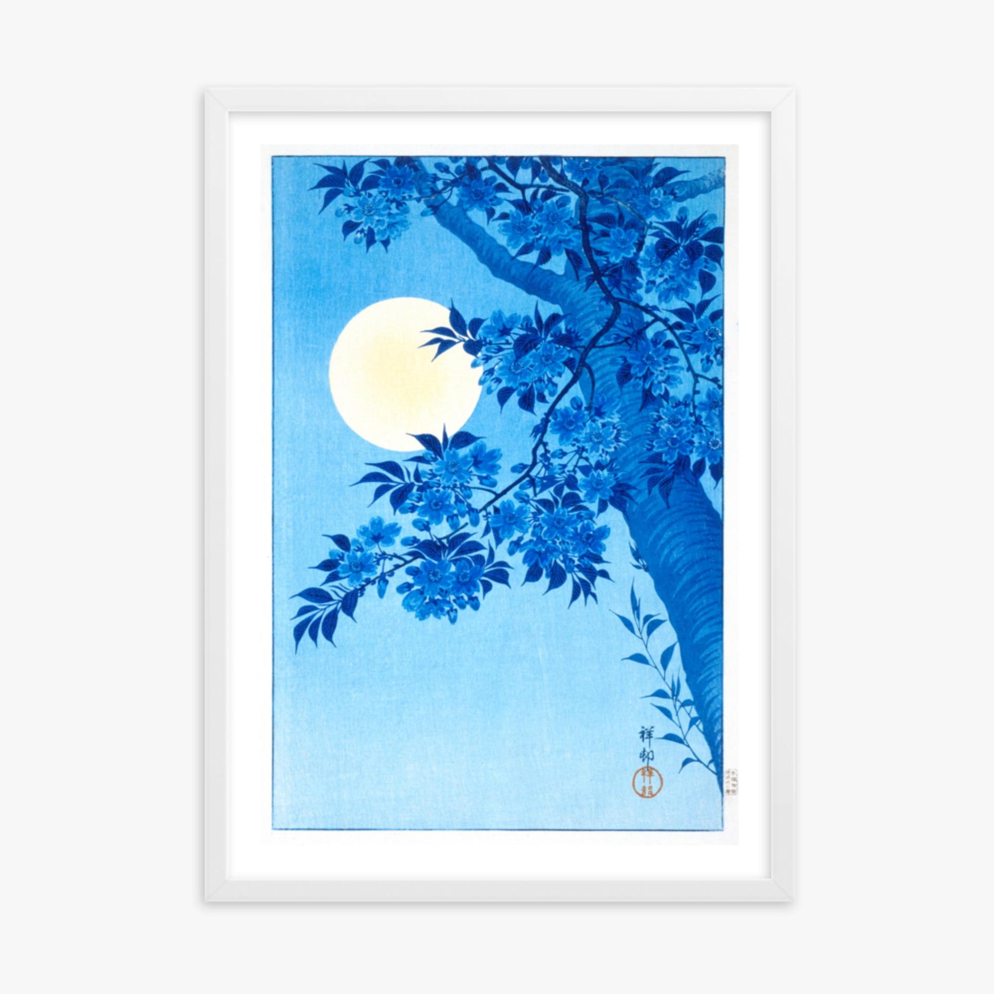 Ohara Koson - Blossoming Cherry on a Moonlit Night 50x70 cm Poster With White Frame