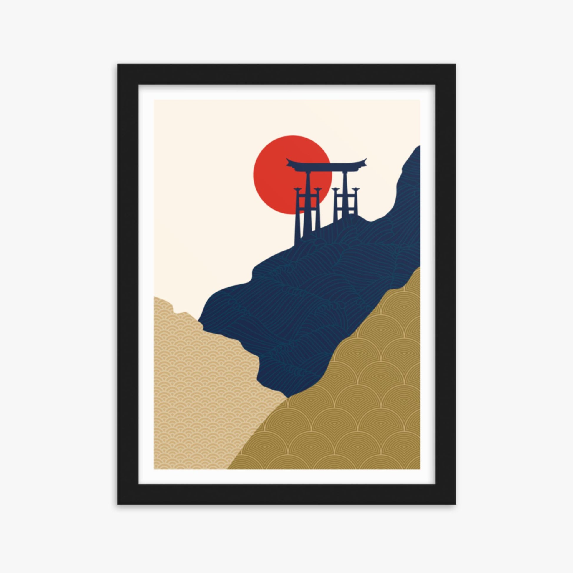 Modern illustration: Torii Gate in the Sun 30x40 cm Poster With Black Frame Frame