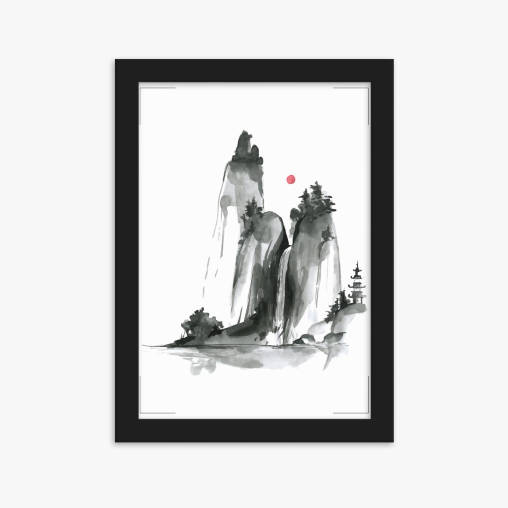 Modern illustration: Shrine on a Hill 21x30 cm Poster With Black Frame Frame