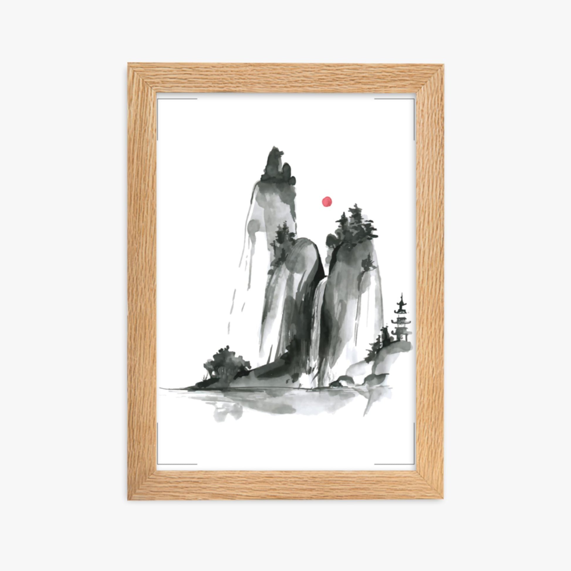 Modern illustration: Shrine on a Hill 21x30 cm Poster With Oak Frame Frame