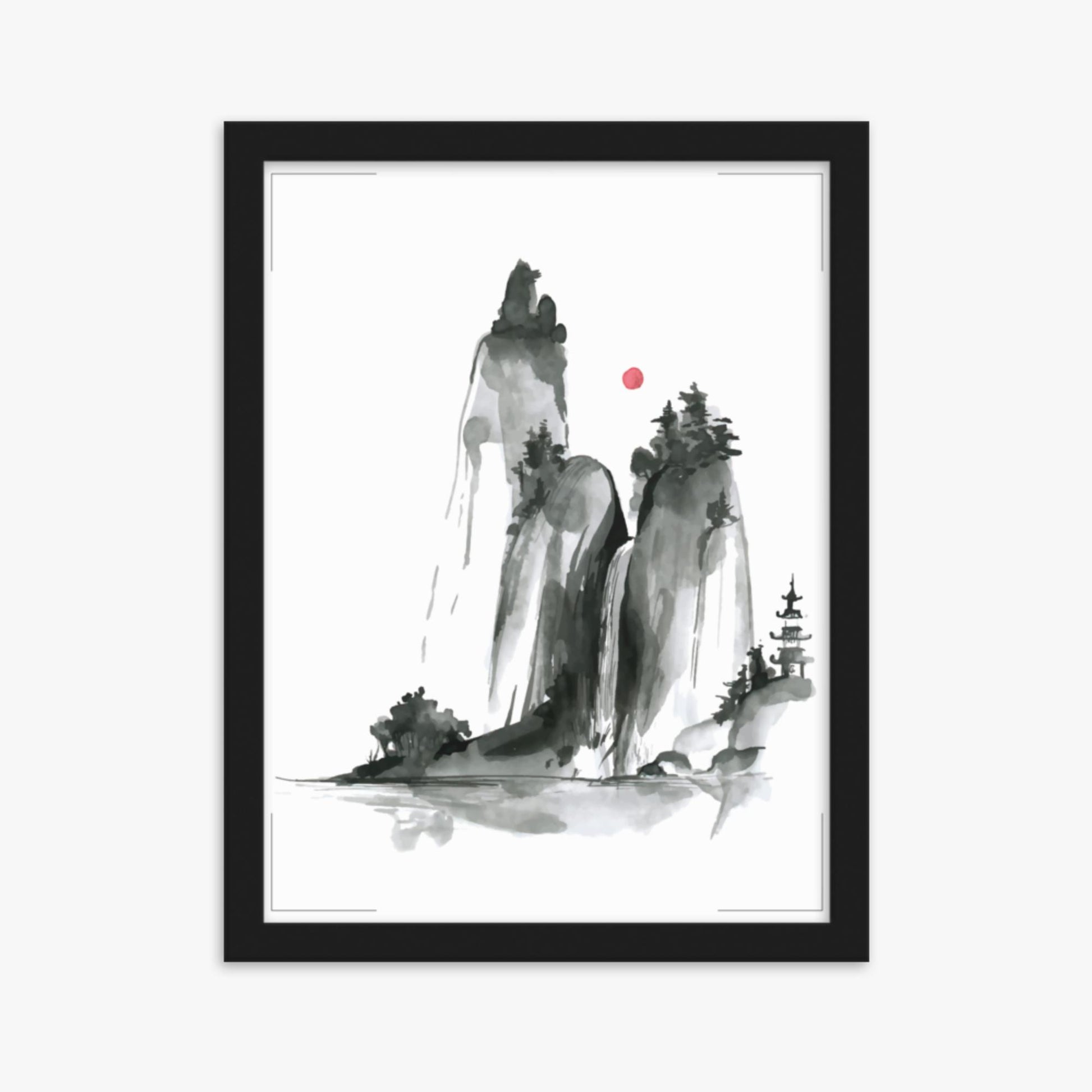 Modern illustration: Shrine on a Hill 30x40 cm Poster With Black Frame Frame