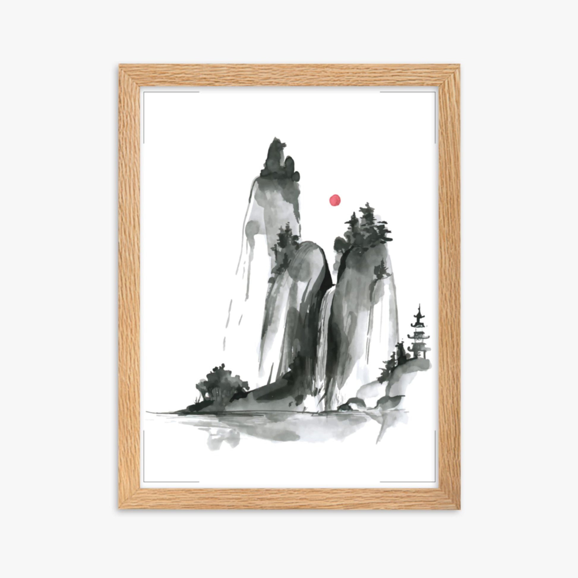 Modern illustration: Shrine on a Hill 30x40 cm Poster With Oak Frame Frame