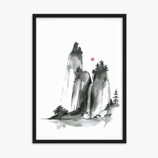 Modern illustration: Shrine on a Hill 50x70 cm Poster With Black Frame Frame