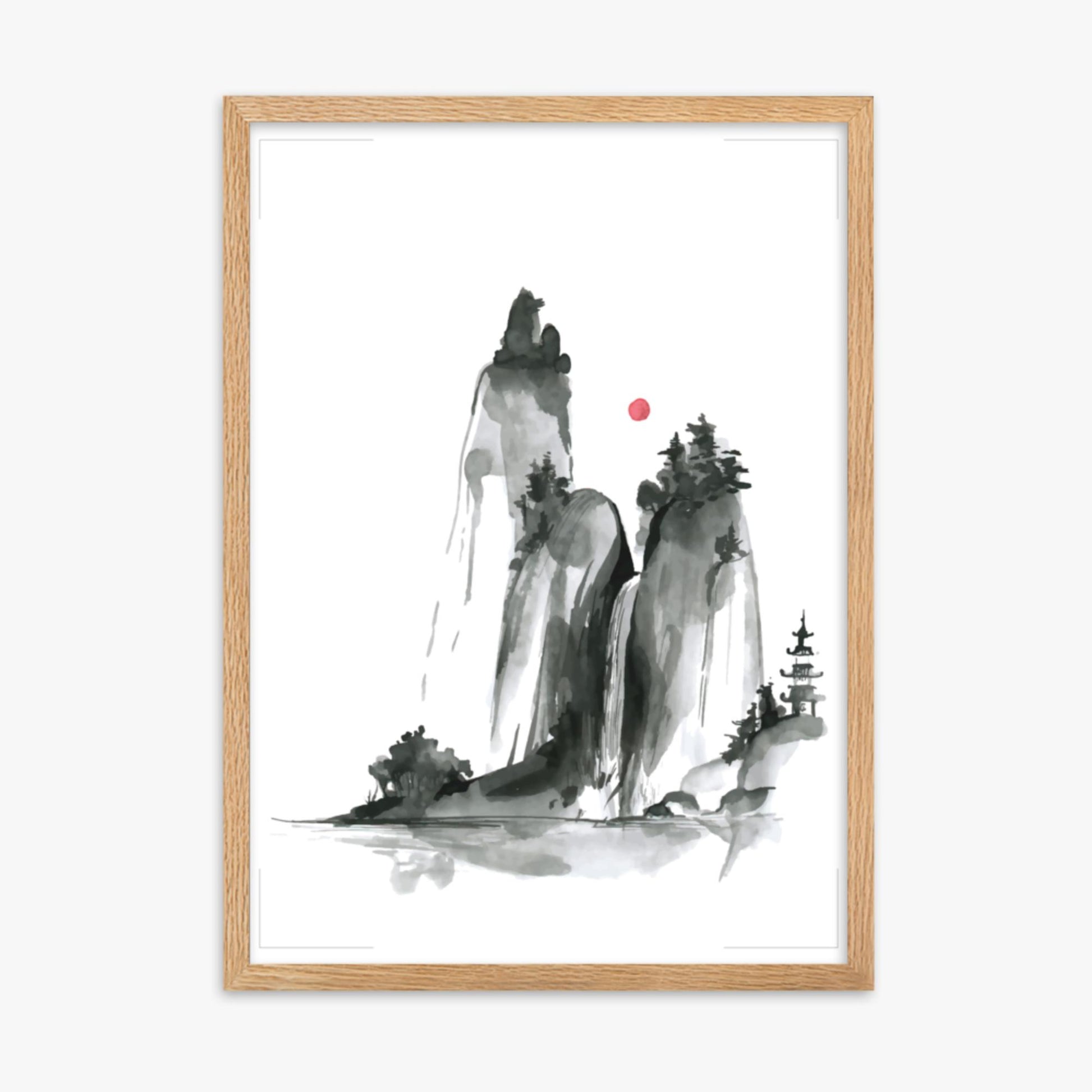 Modern illustration: Shrine on a Hill 50x70 cm Poster With Oak Frame Frame