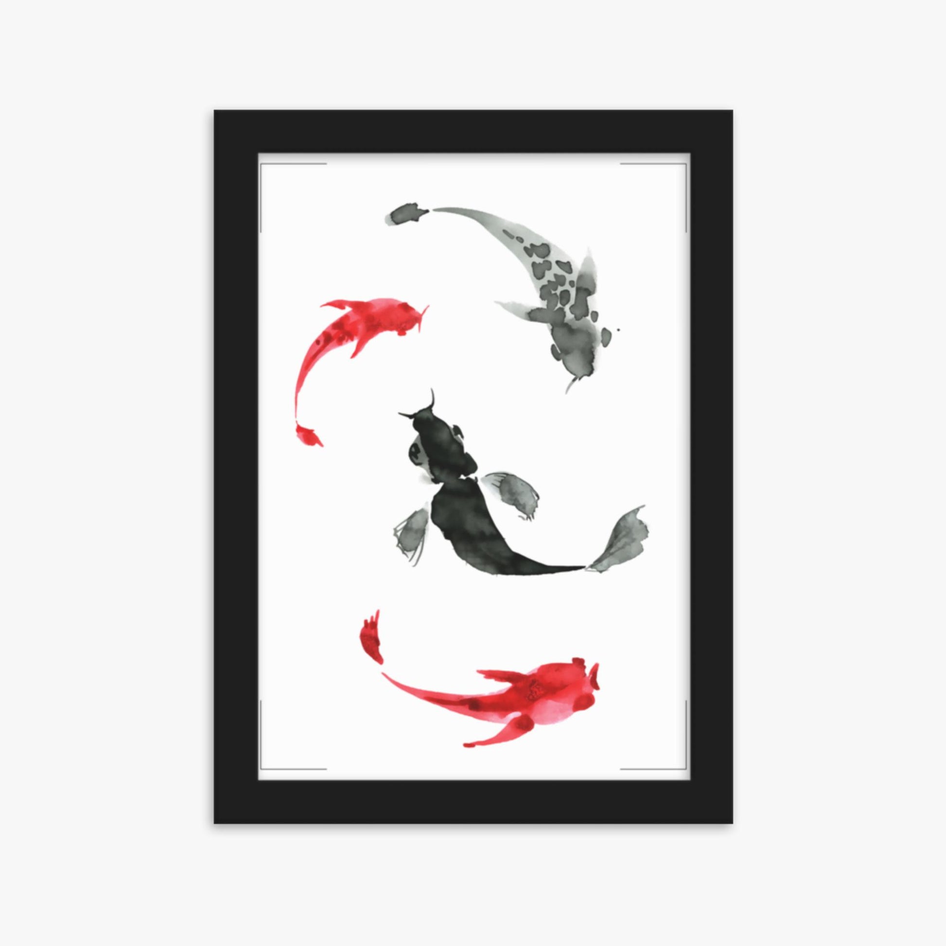 Modern illustration: Koi Circling 21x30 cm Poster With Black Frame Frame