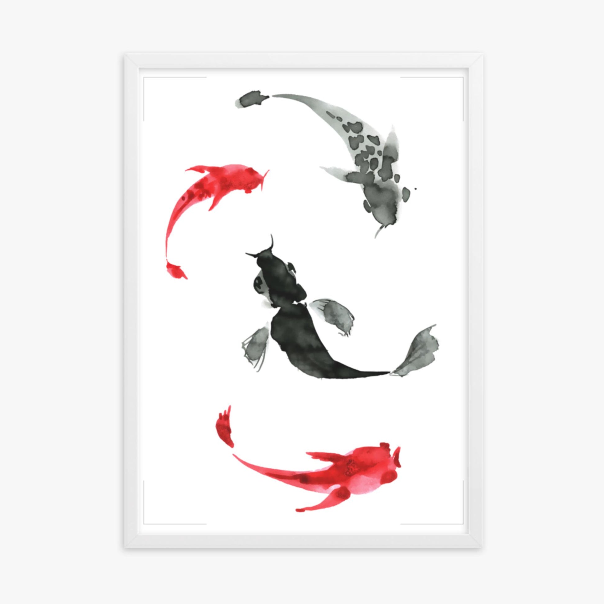 Modern illustration: Koi Circling 50x70 cm Poster With White Frame Frame