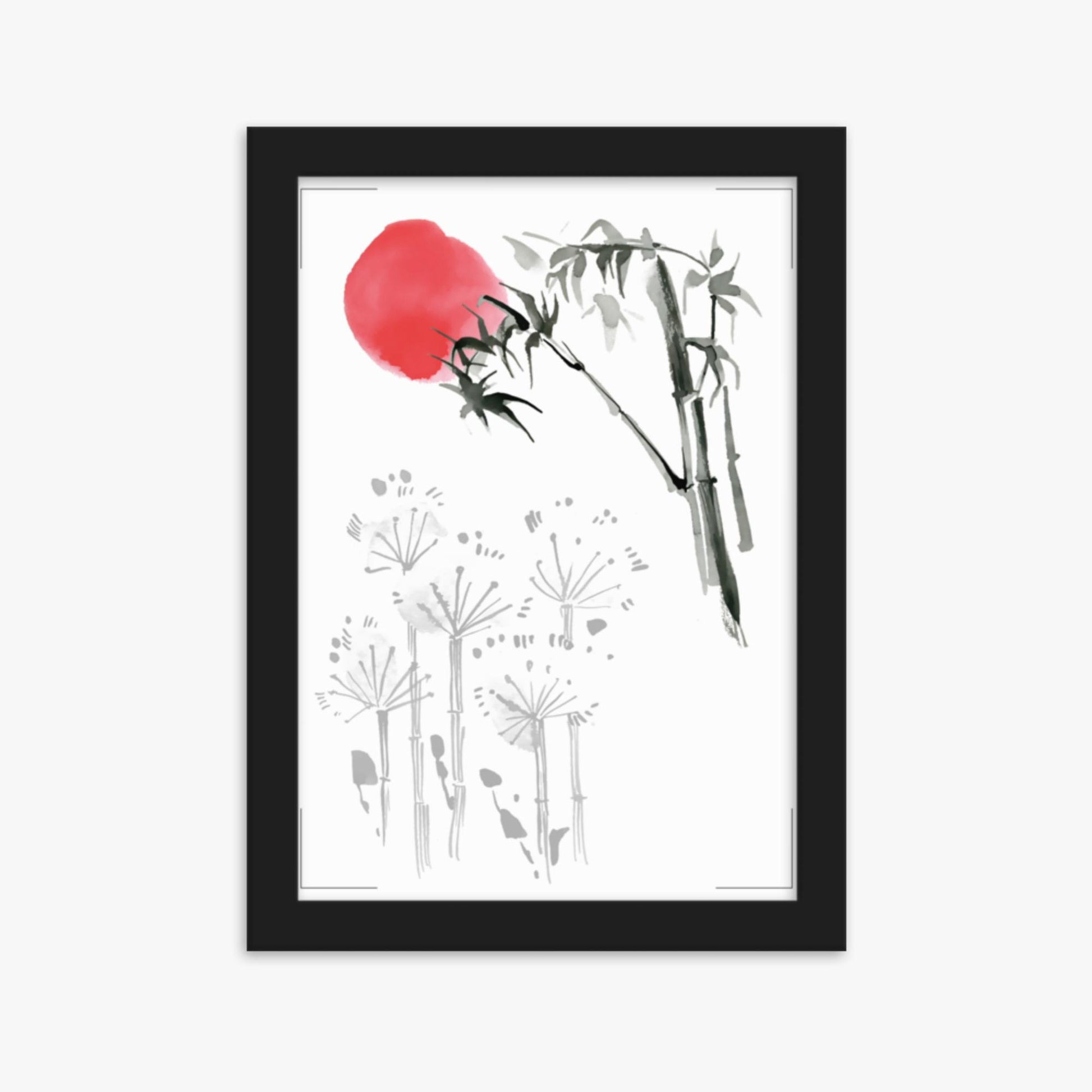 Modern illustration: Sunrise among Flowers 21x30 cm Poster With Black Frame Frame