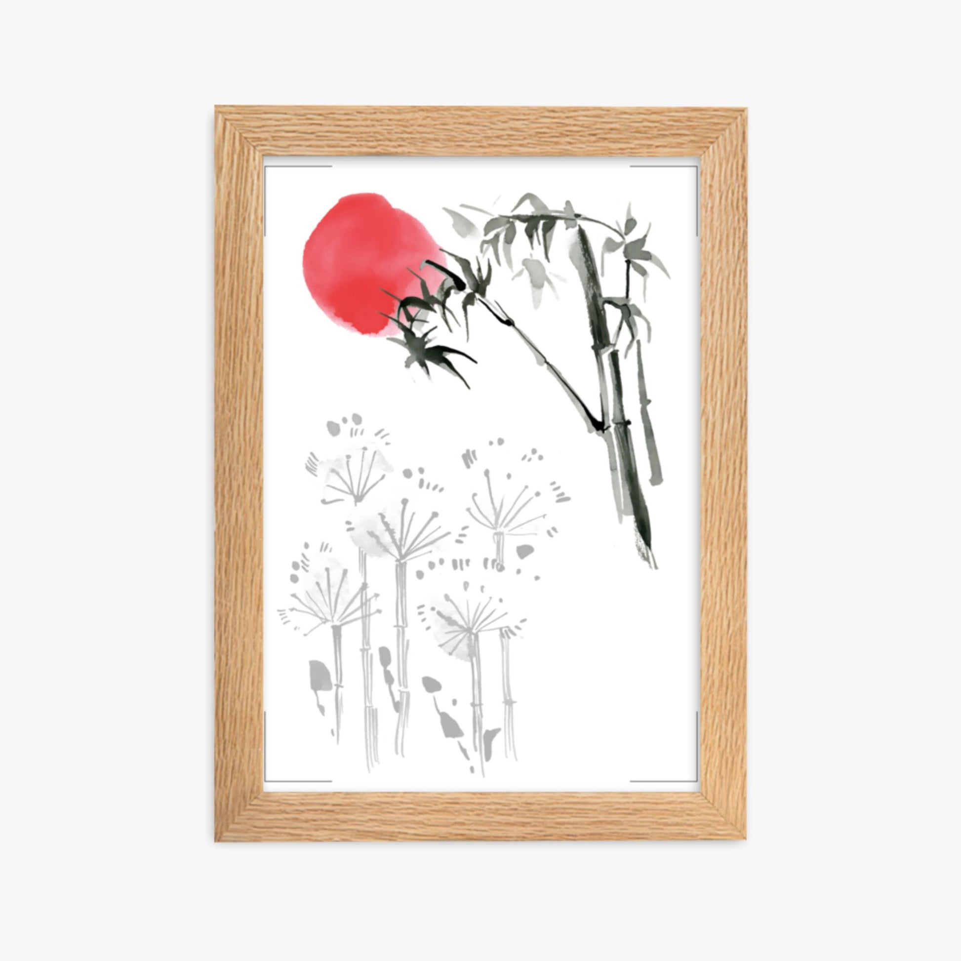 Modern illustration: Sunrise among Flowers 21x30 cm Poster With Oak Frame Frame