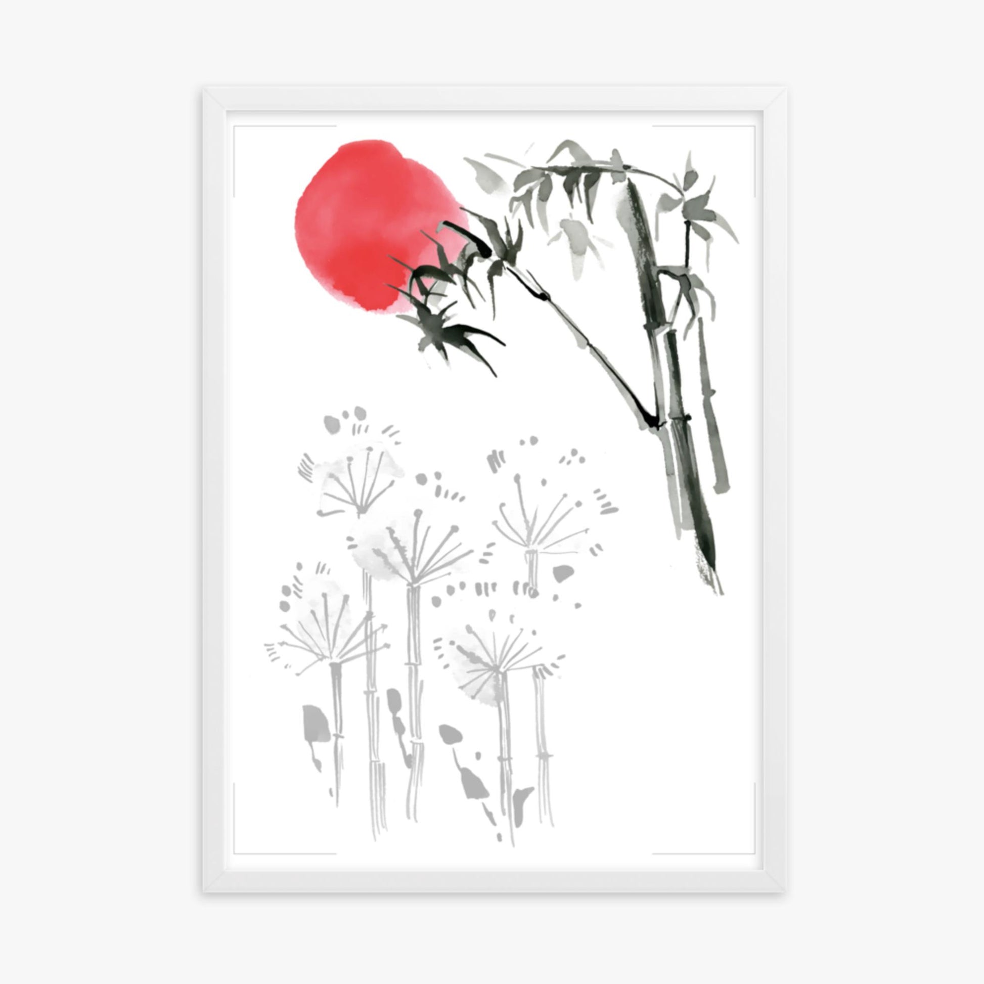 Modern illustration: Sunrise among Flowers 50x70 cm Poster With White Frame Frame