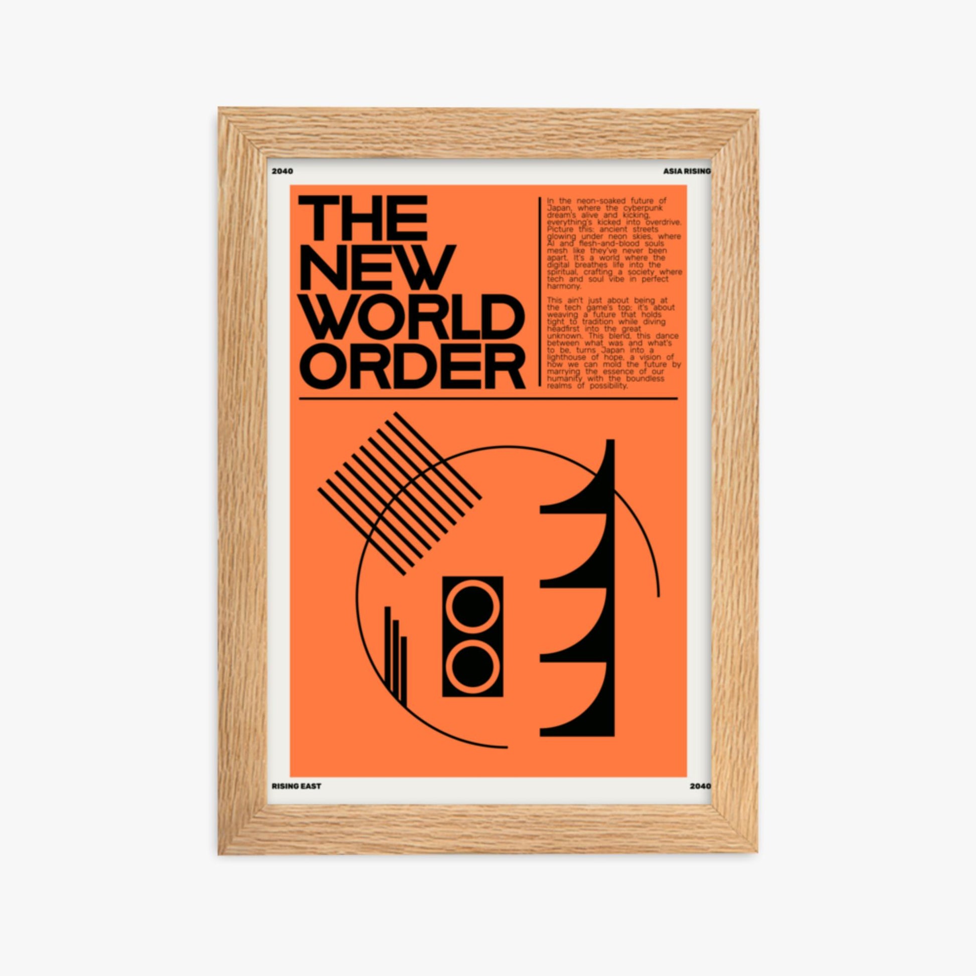 Modern illustration: The New World Order 21x30 cm Poster With Oak Frame Frame