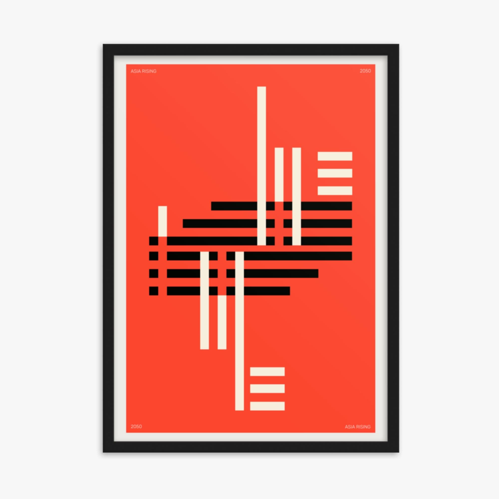 Modern illustration: Orange & Black 50x70 cm Poster With Black Frame Frame