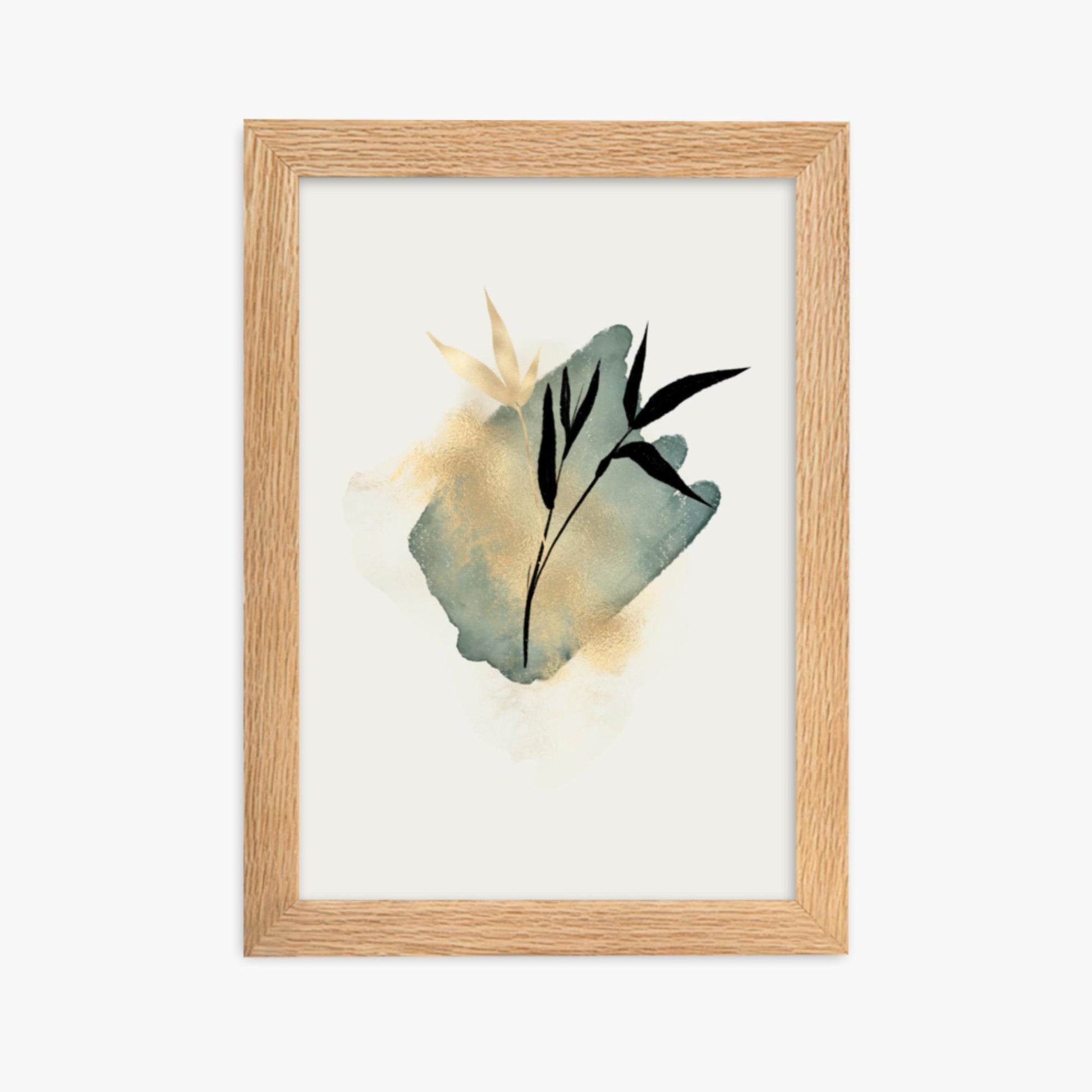 Modern illustration: Green and Gold 21x30 cm Poster With Oak Frame Frame