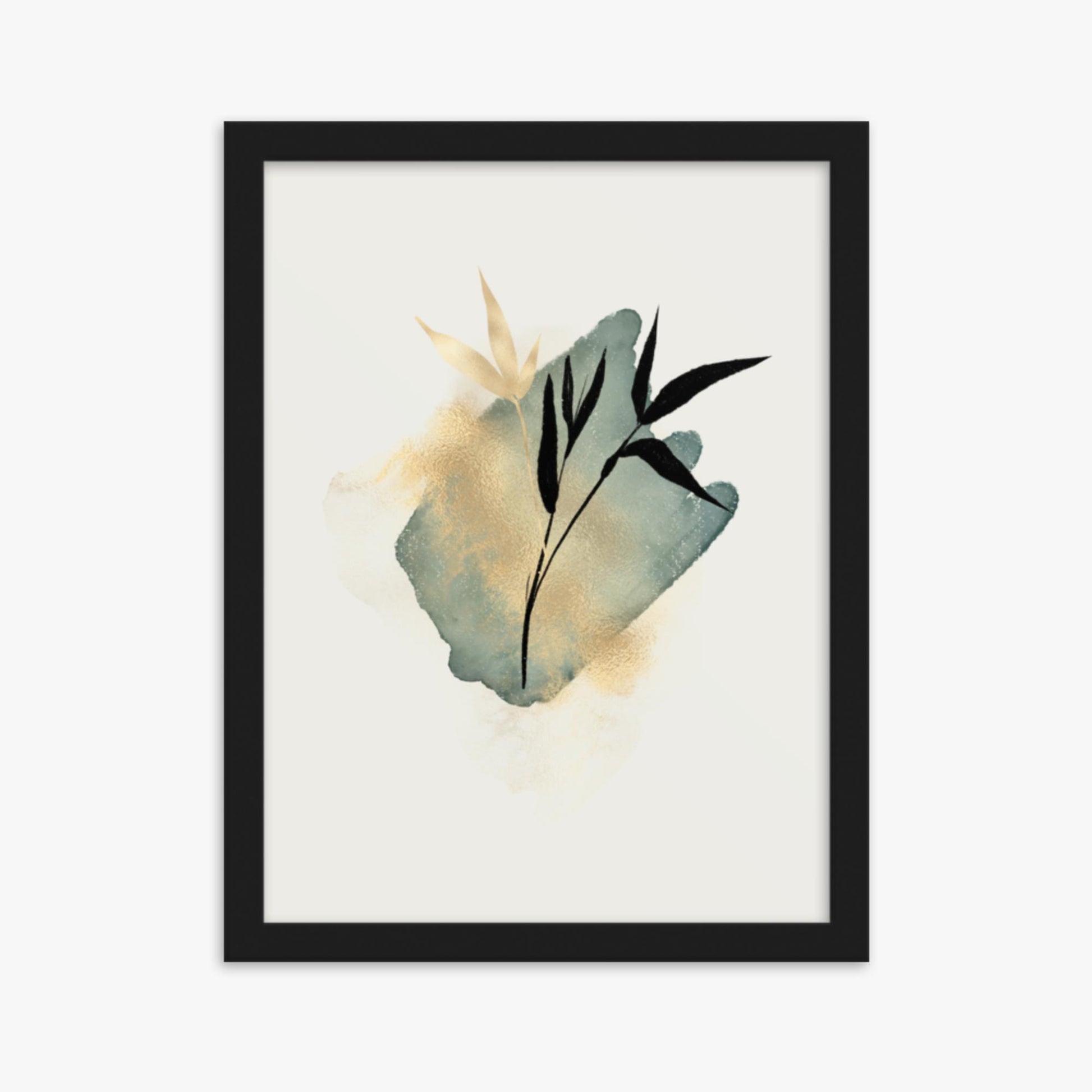 Modern illustration: Green and Gold 30x40 cm Poster With Black Frame Frame