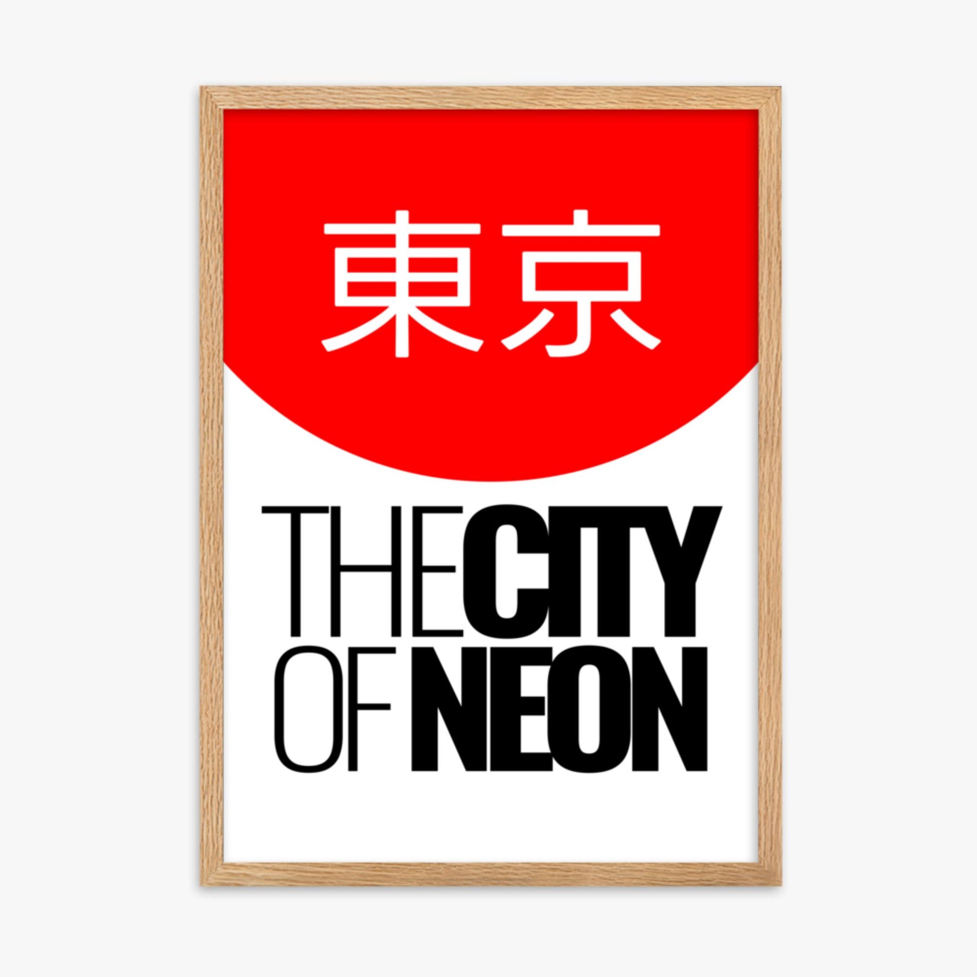 Modern illustration: The City of Neon 50x70 cm Poster With Oak Frame Frame