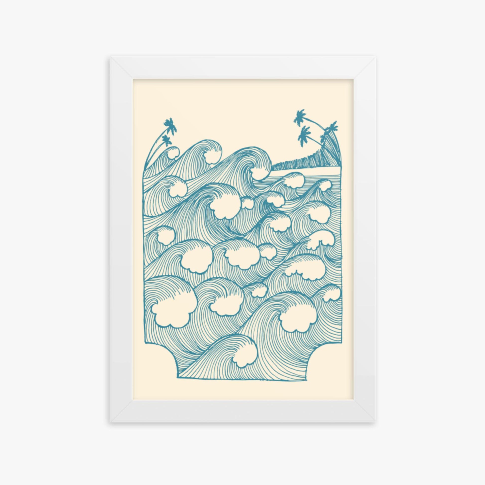 Modern illustration: Vintage Great Waves 21x30 cm Poster With White Frame Frame