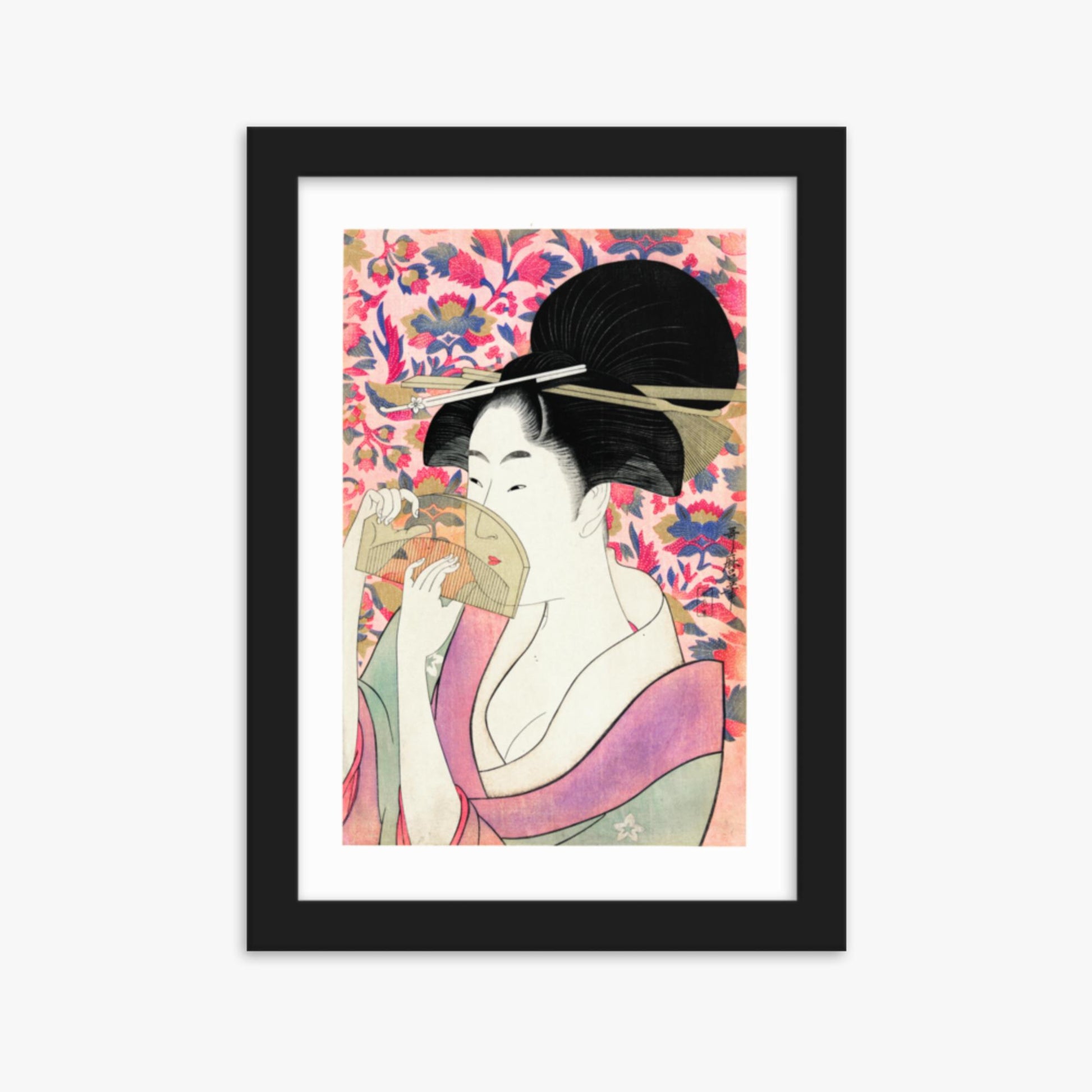 Utamaro Kitagawa - Kushi  21x30 cm Poster With Black Frame