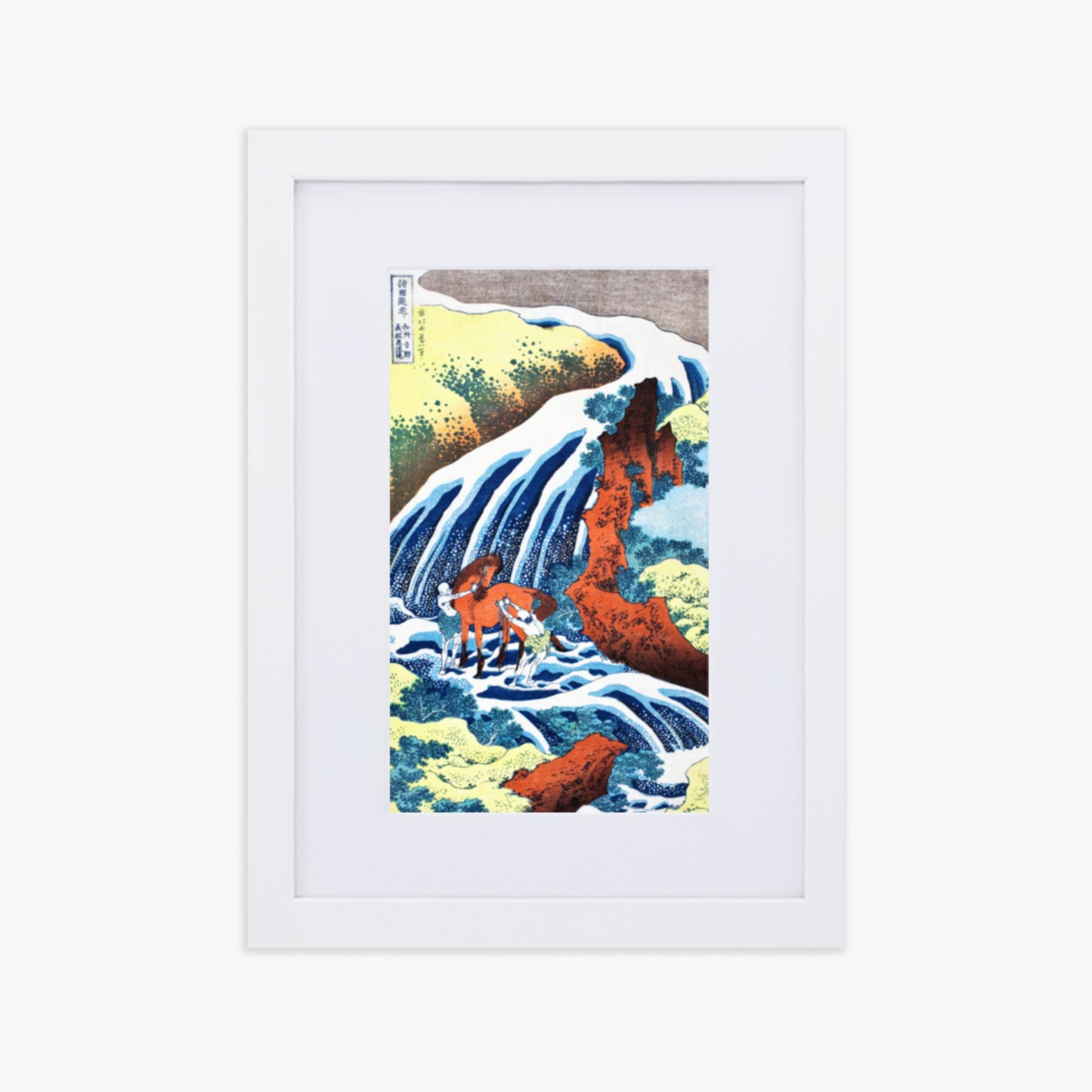 Katsushika Hokusai - The Yoshitsune Horse-Washing Falls at Yoshino, Izumi Province 21x30 cm Poster With White Frame