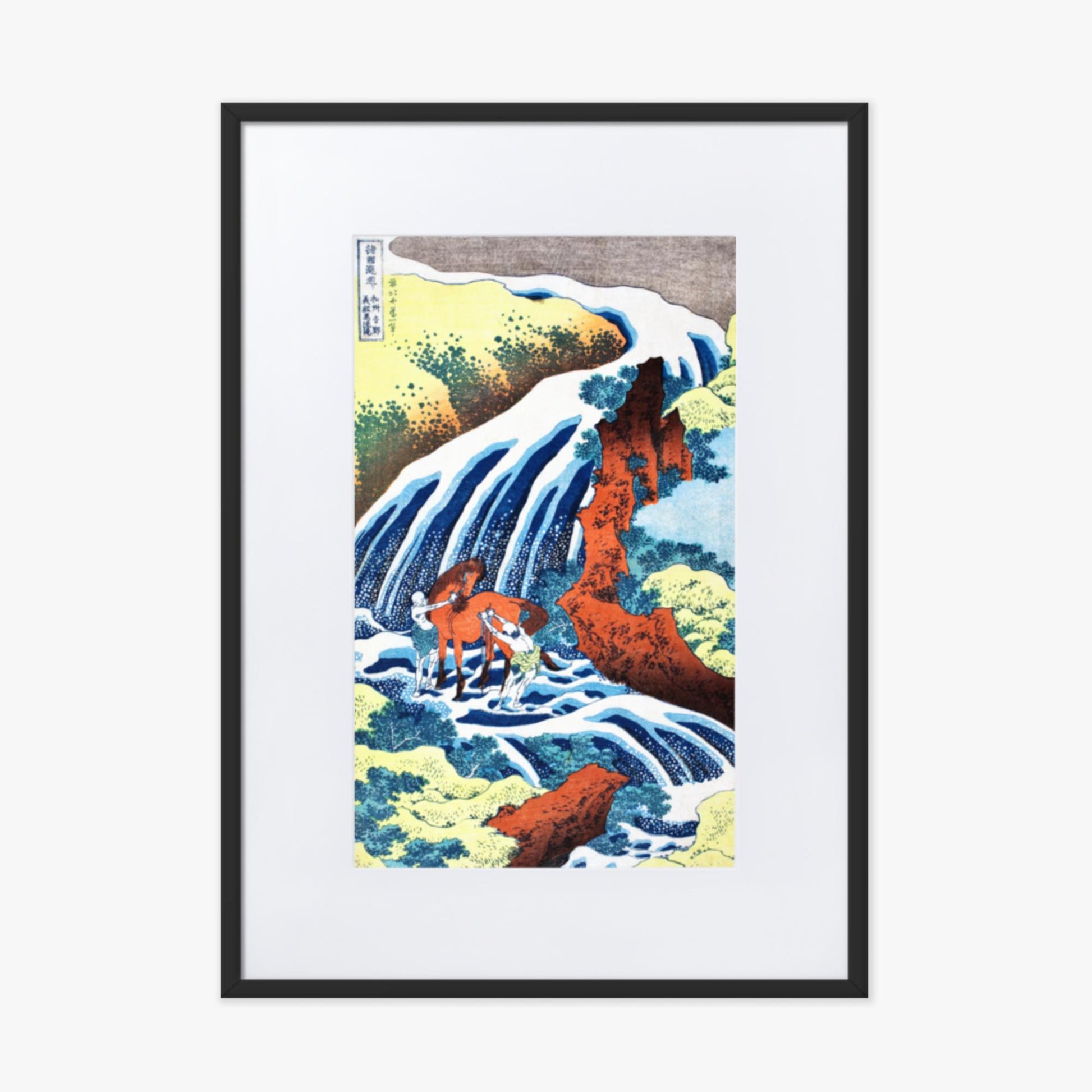 Katsushika Hokusai - The Yoshitsune Horse-Washing Falls at Yoshino, Izumi Province 50x70 cm Poster With Black Frame