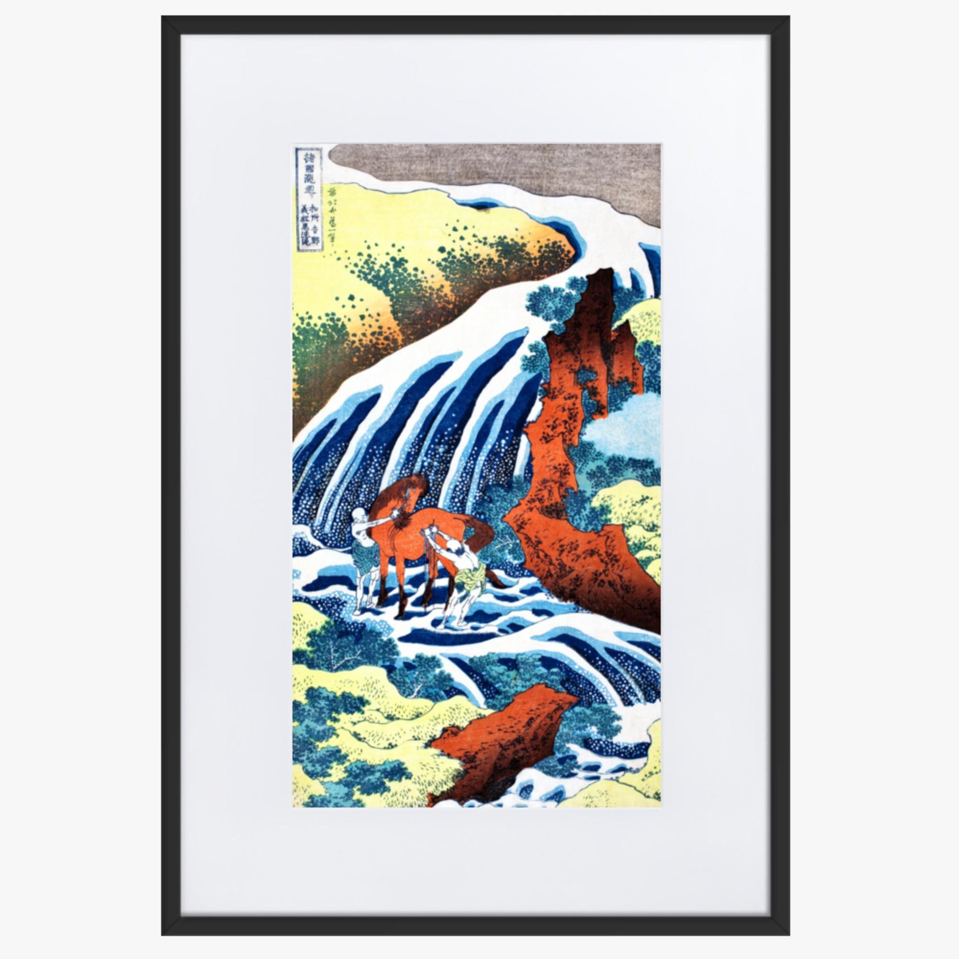 Katsushika Hokusai - The Yoshitsune Horse-Washing Falls at Yoshino, Izumi Province 61x91 cm Poster With Black Frame