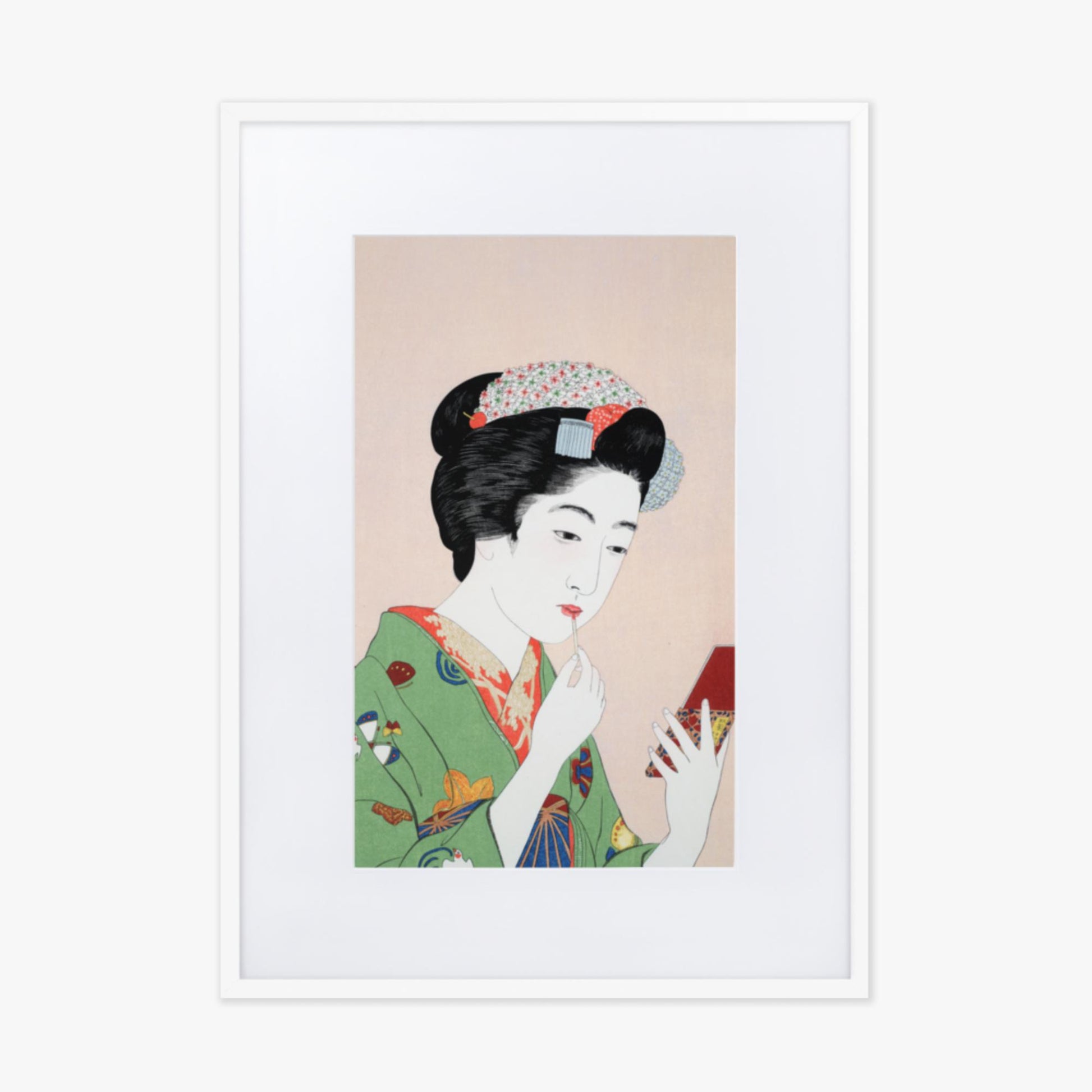 Goyō Hashiguchi - Woman Applying Rouge 50x70 cm Poster With White Frame