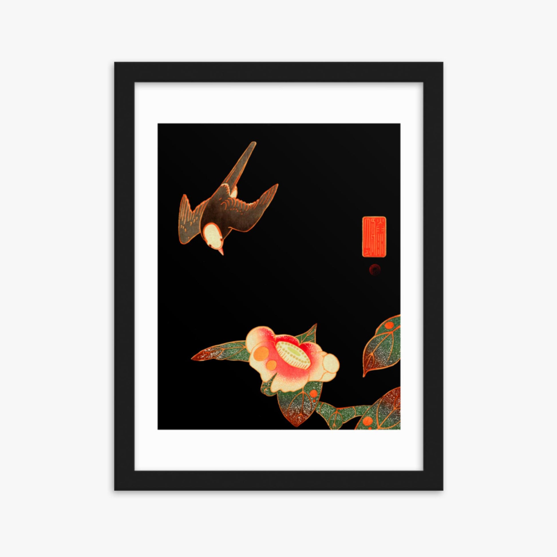 Ito Jakuchu - Swallow and Camellia 30x40 cm Poster With Black Frame