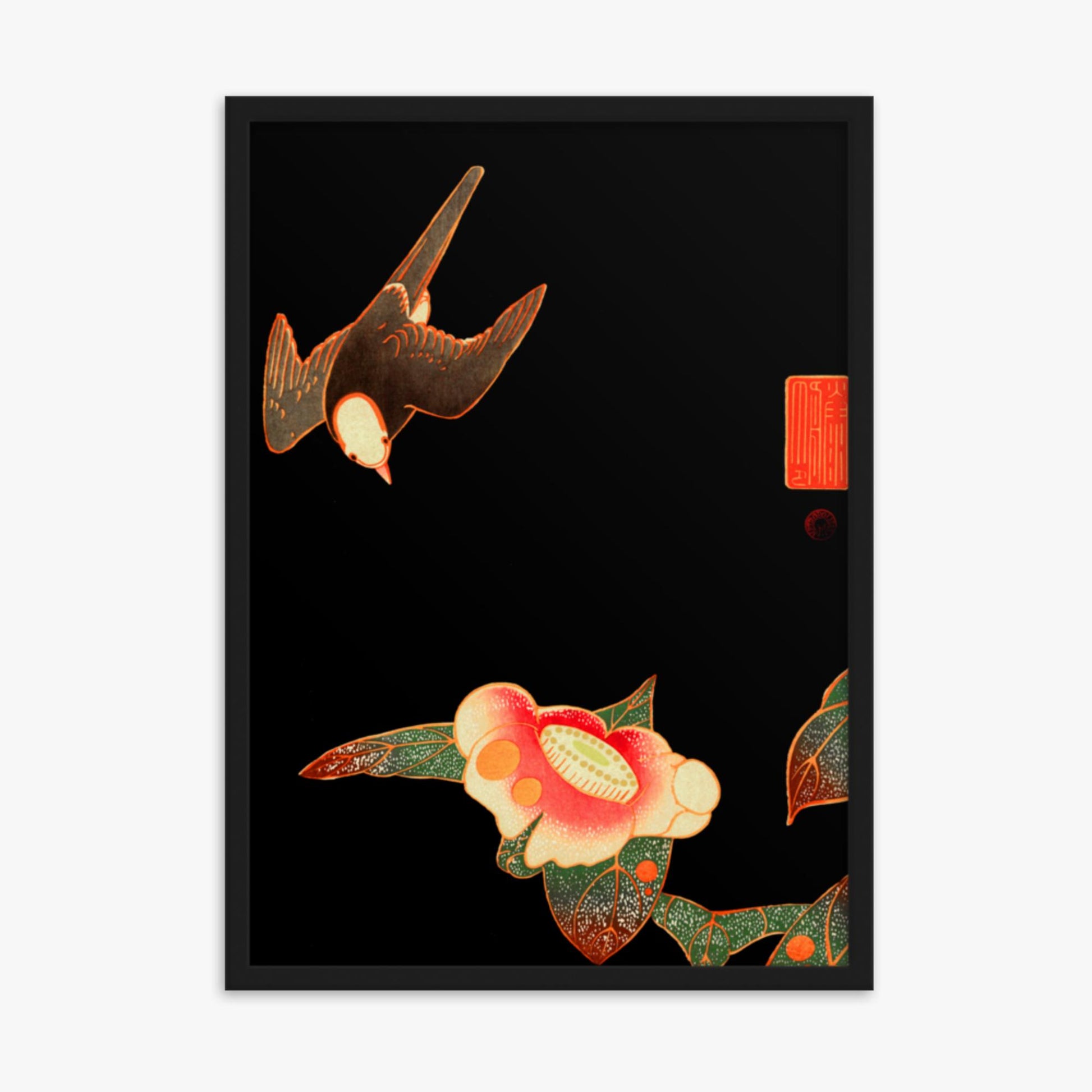 Ito Jakuchu - Swallow and Camellia 50x70 cm Poster With Black Frame