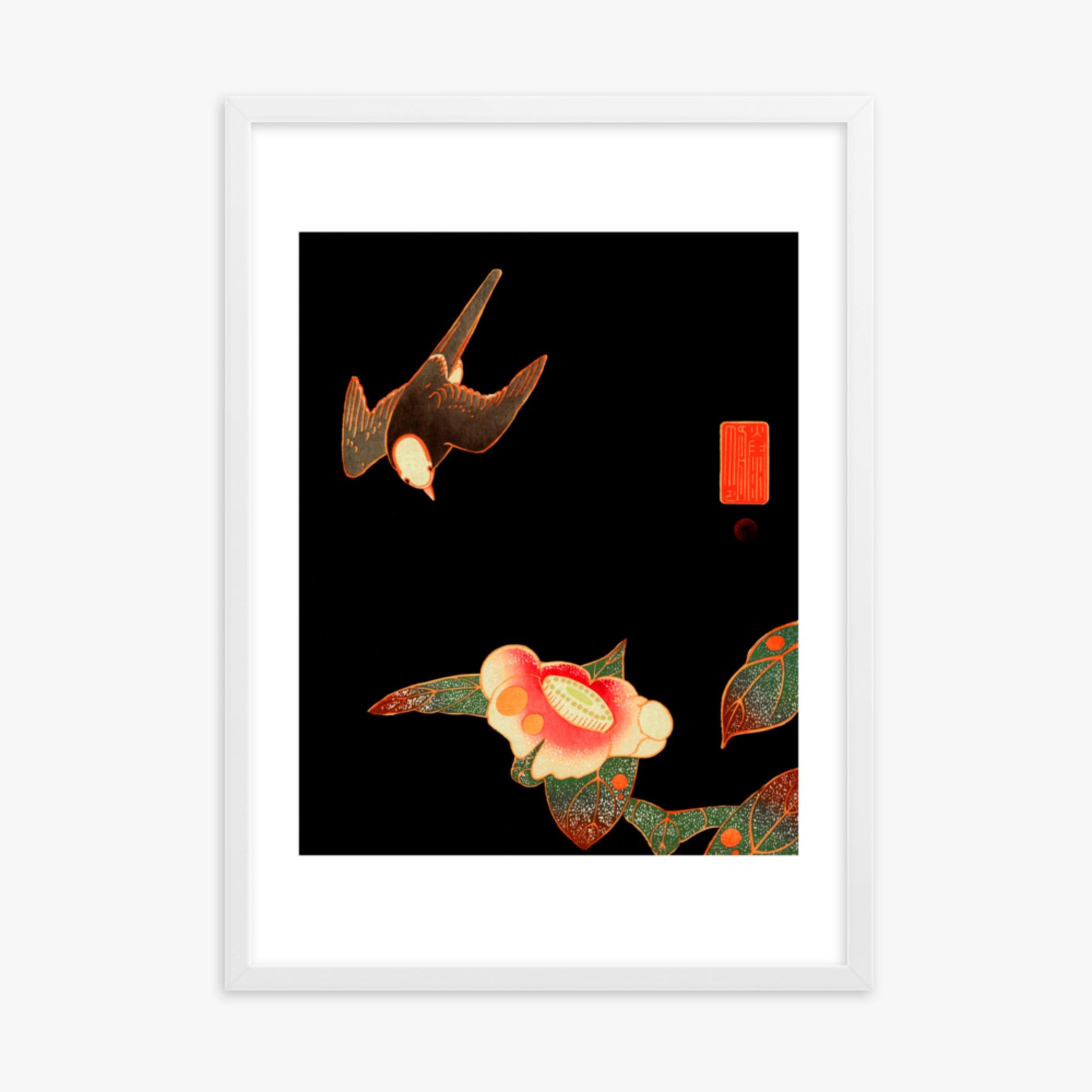 Ito Jakuchu - Swallow and Camellia 50x70 cm Poster With White Frame