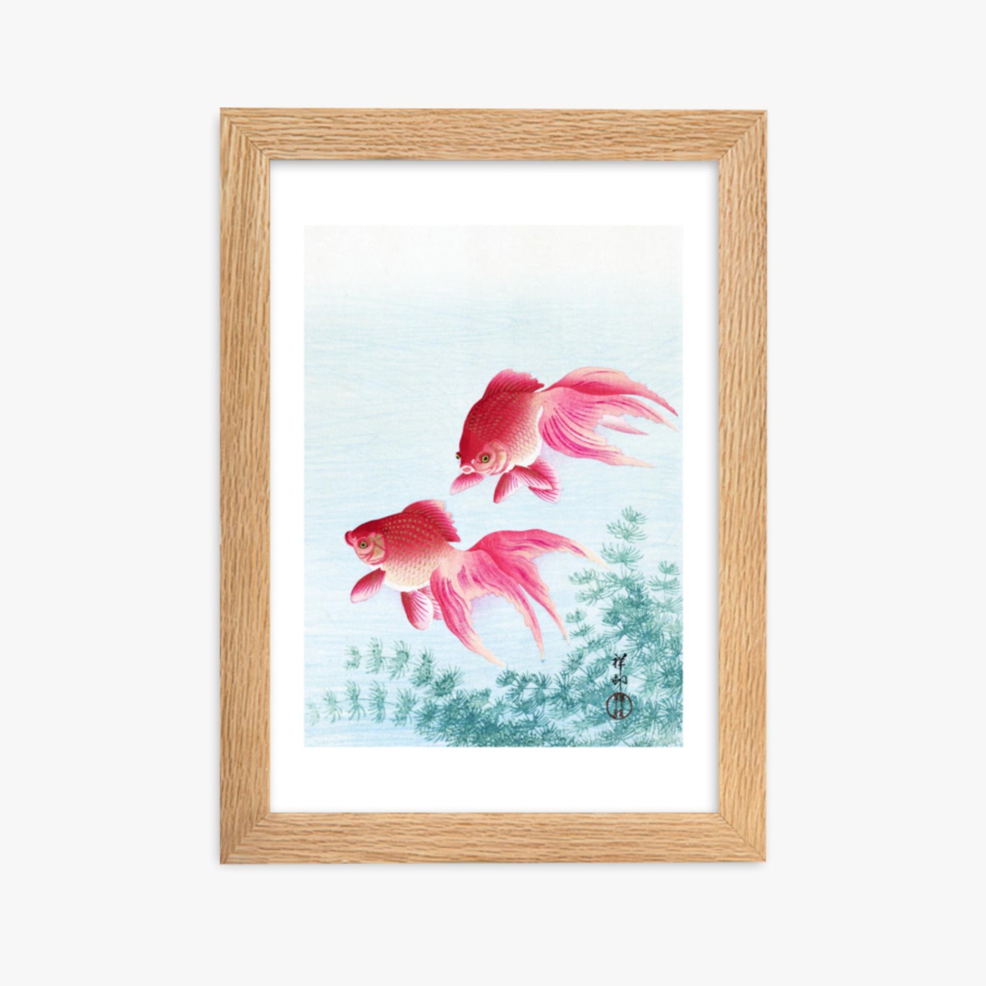 Ohara Koson - Two veil goldfish 21x30 cm Poster With Oak Frame