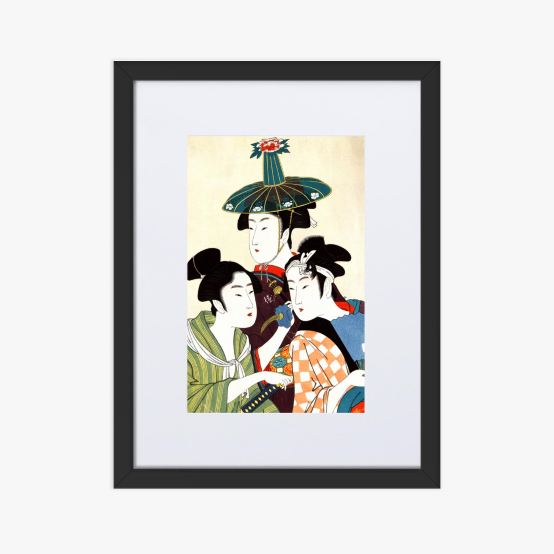 Utamaro Kitagawa - Three Young Men or Women  30x40 cm Poster With Black Frame