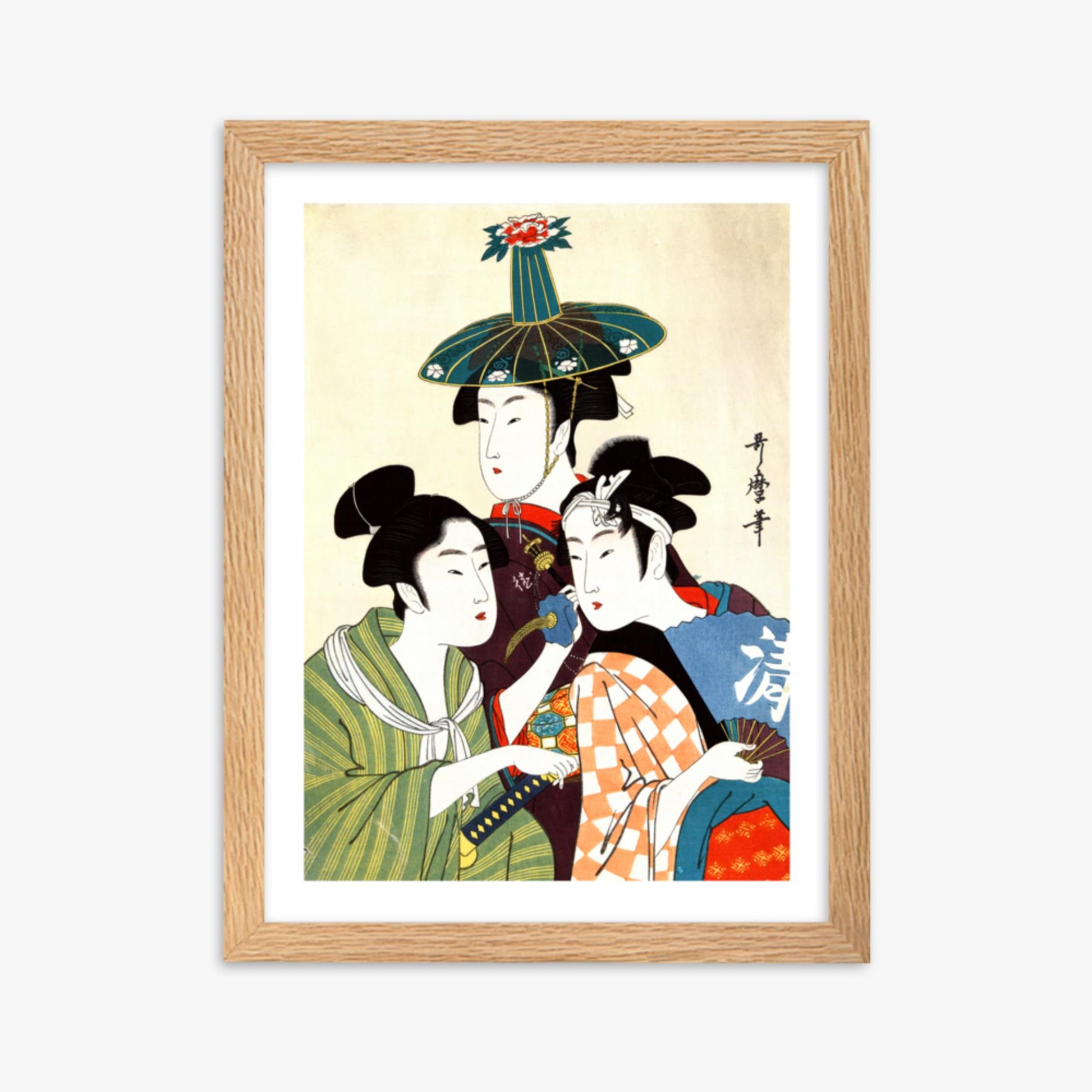 Utamaro Kitagawa - Three Young Men or Women  30x40 cm Poster With Oak Frame