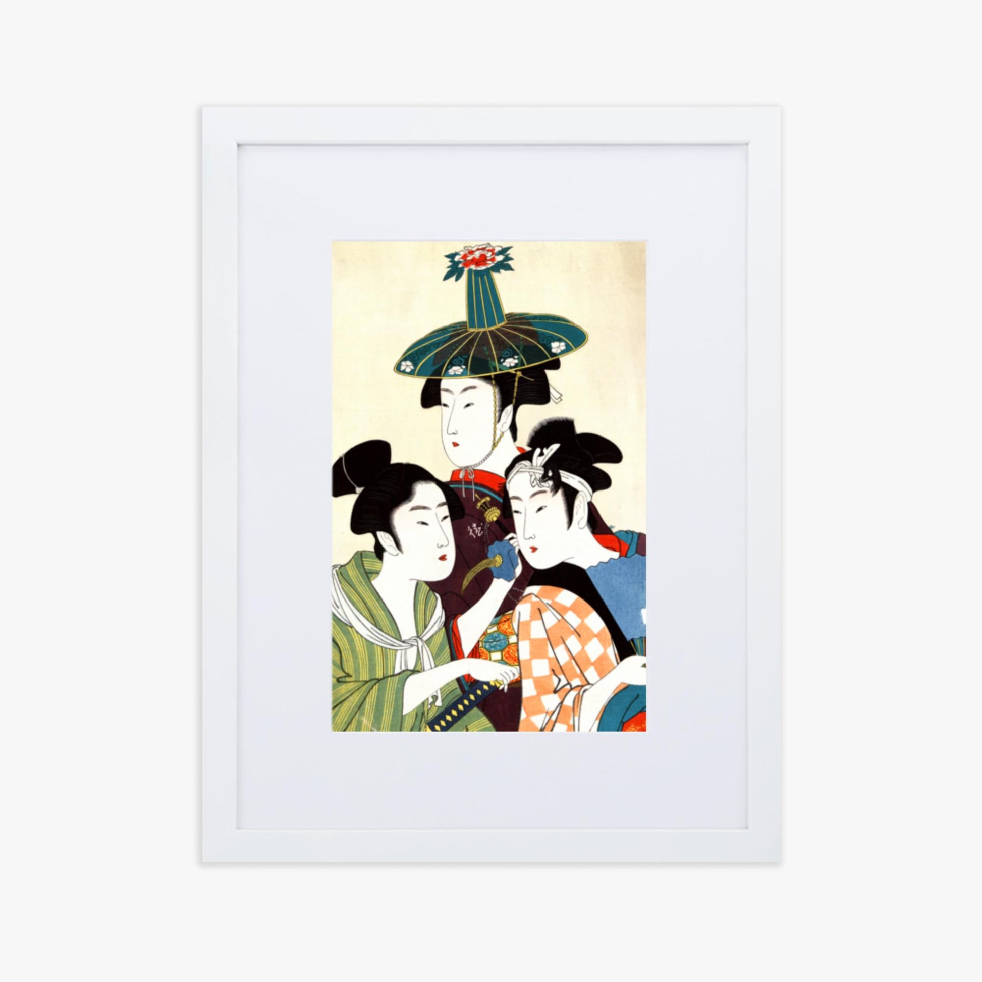 Utamaro Kitagawa - Three Young Men or Women  30x40 cm Poster With White Frame