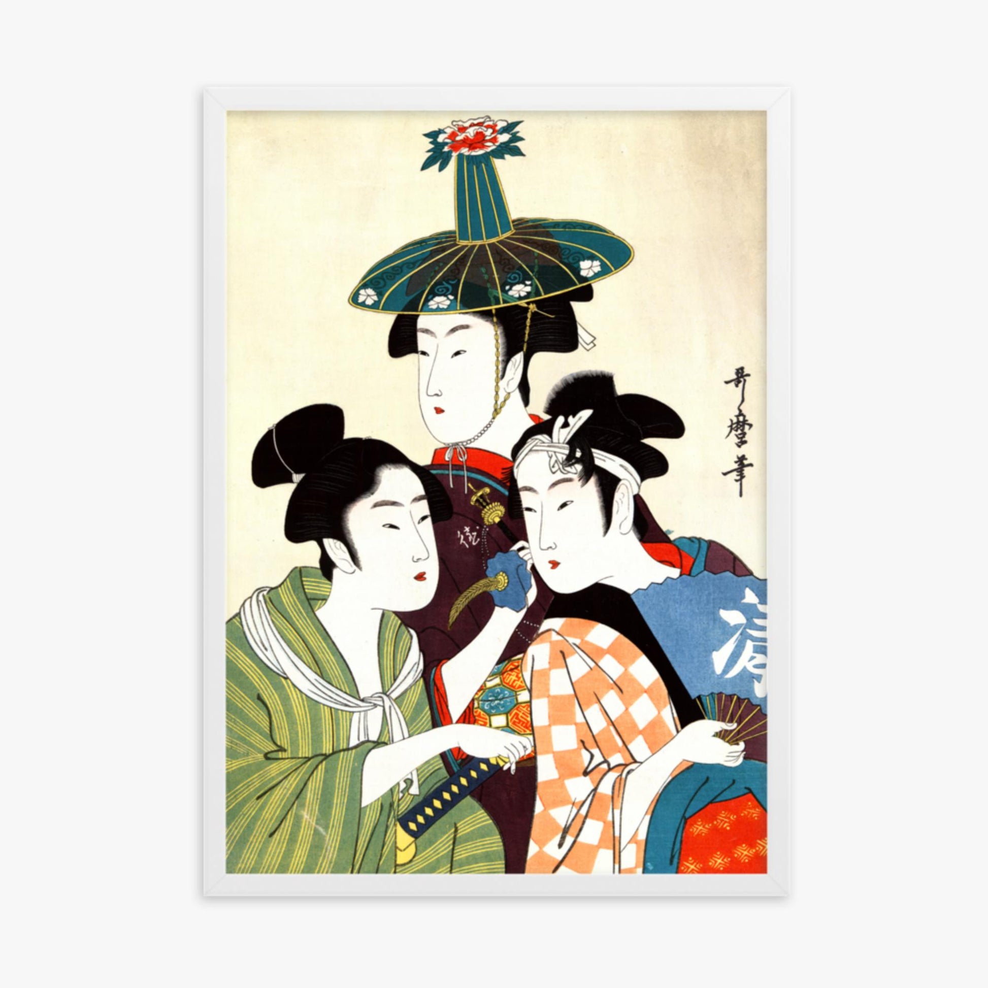 Utamaro Kitagawa - Three Young Men or Women  50x70 cm Poster With White Frame