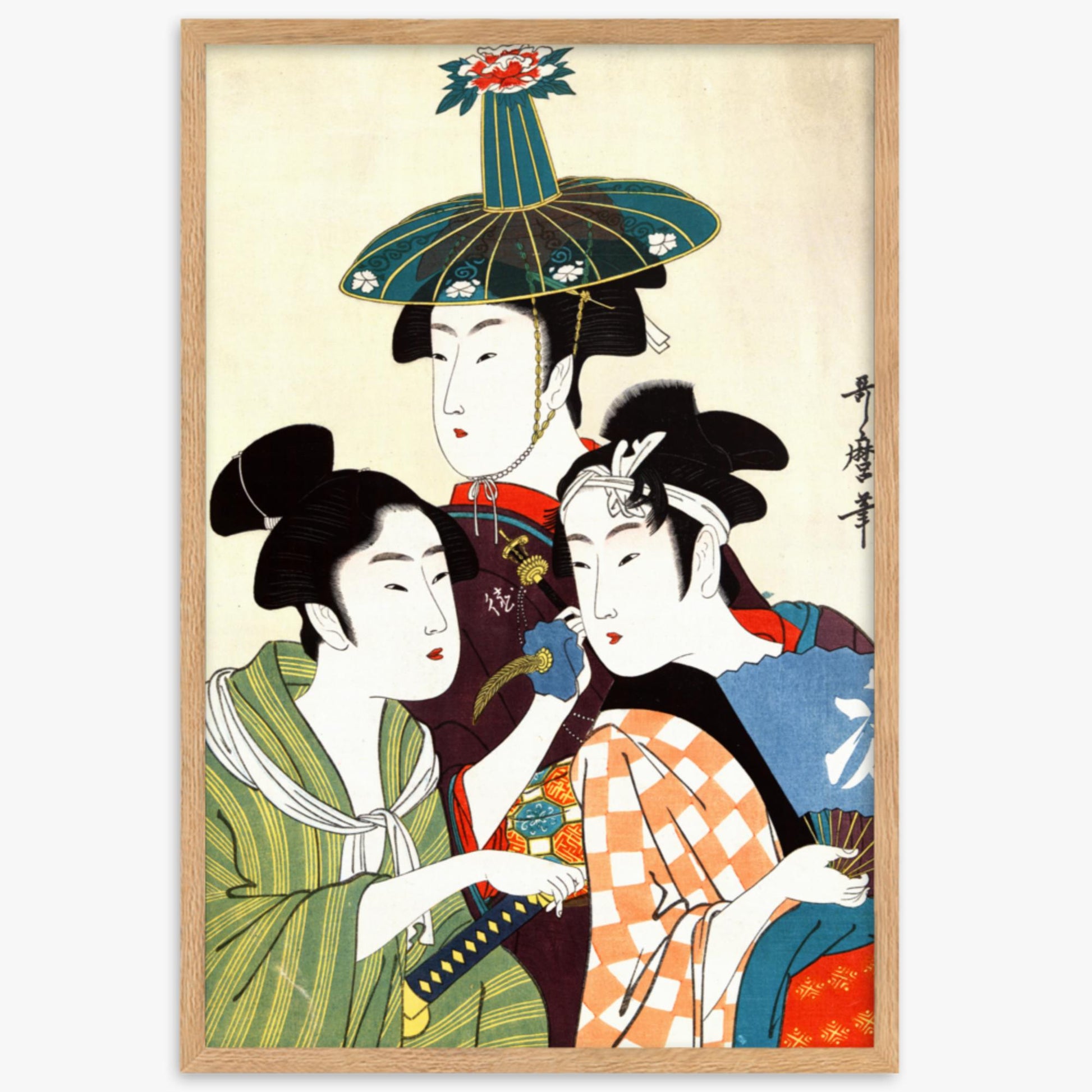 Utamaro Kitagawa - Three Young Men or Women  61x91 cm Poster With Oak Frame