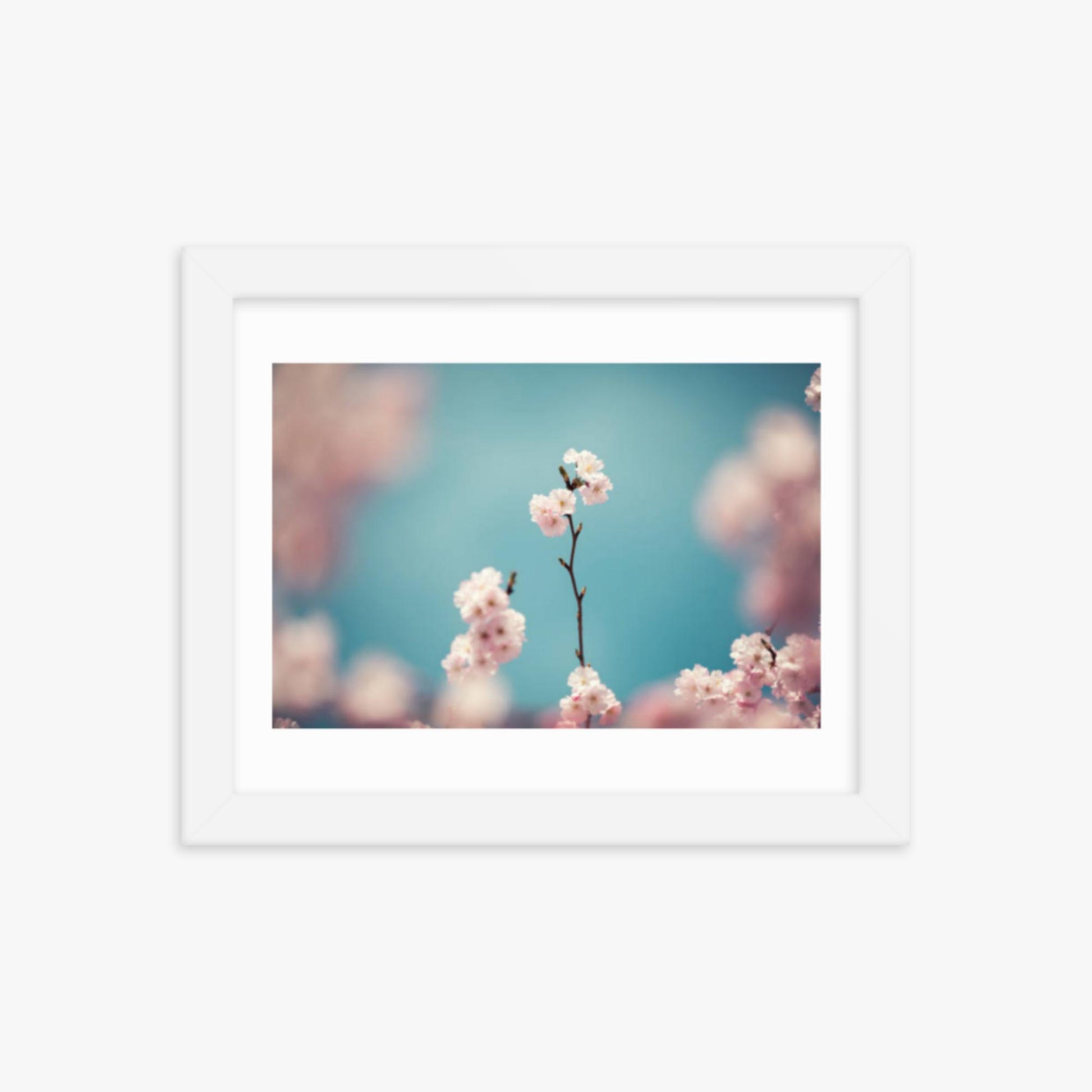 Pastel Colored Cherry Blossoms 8x10 in Poster With White Frame