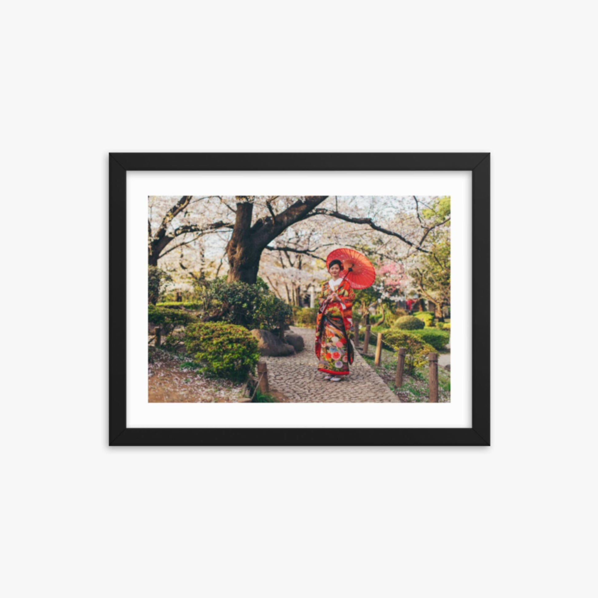 Beautiful Japanese Woman in Kimono 12x16 in Poster With Black Frame