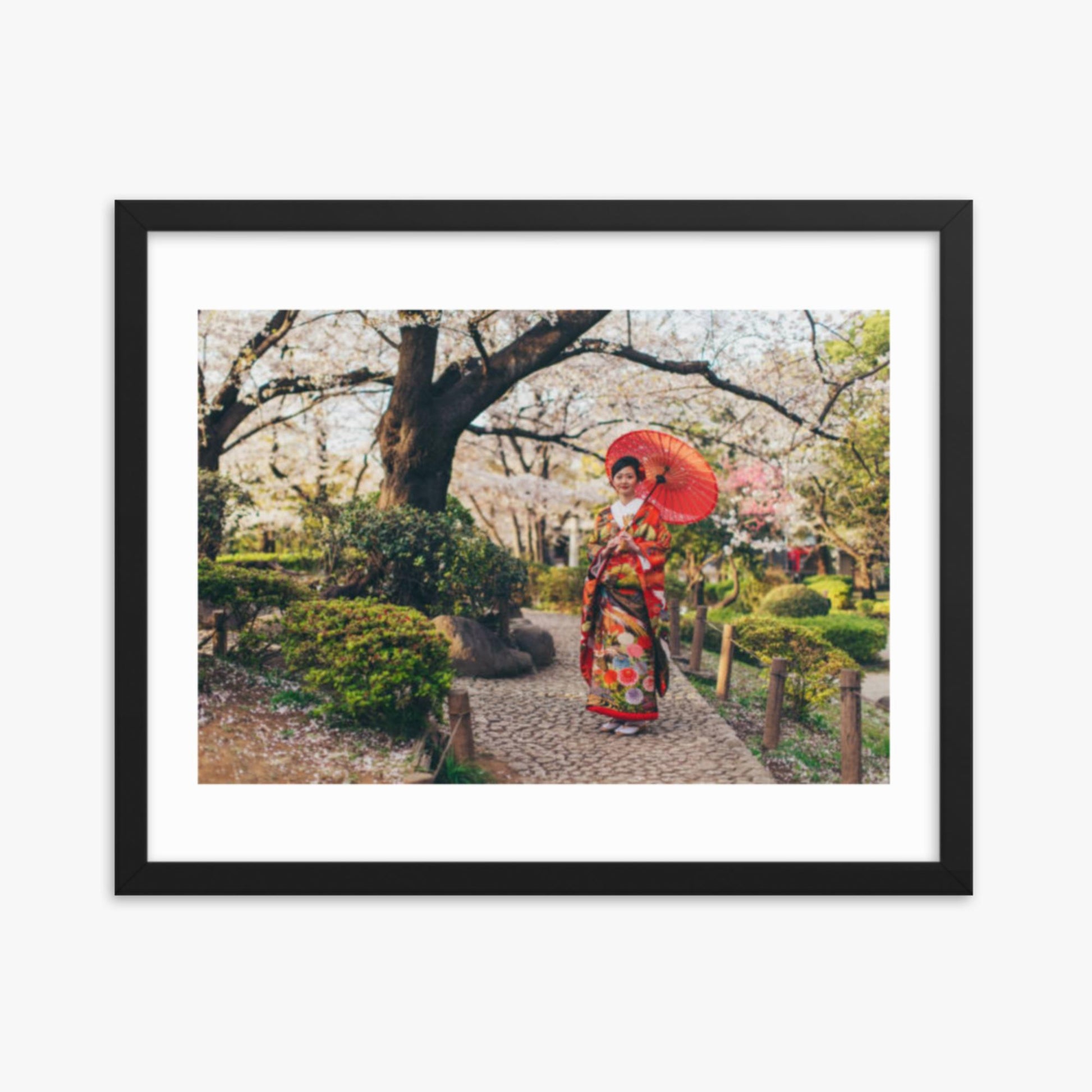 Beautiful Japanese Woman in Kimono 16x20 in Poster With Black Frame