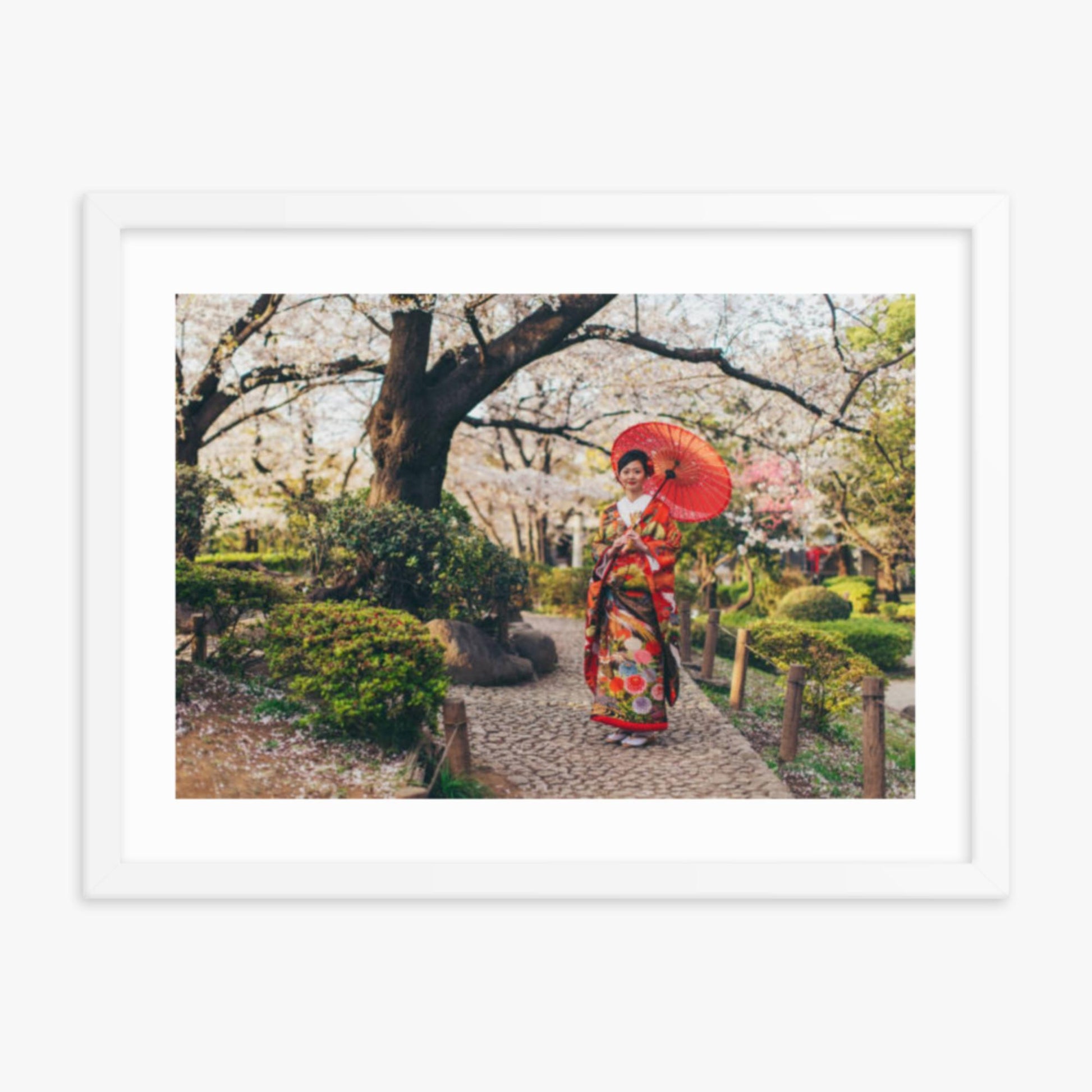 Beautiful Japanese Woman in Kimono 18x24 in Poster With White Frame