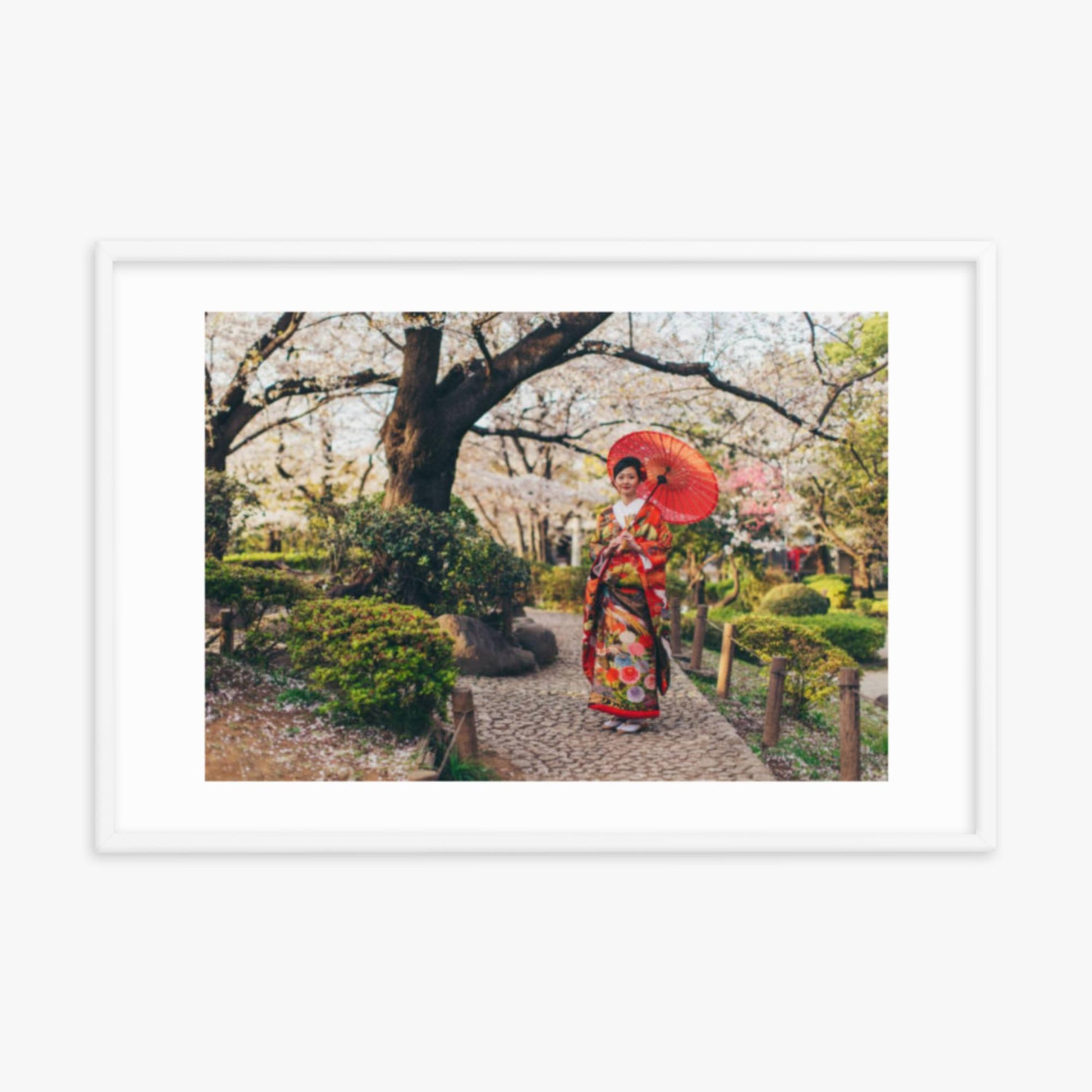 Beautiful Japanese Woman in Kimono 24x36 in Poster With White Frame