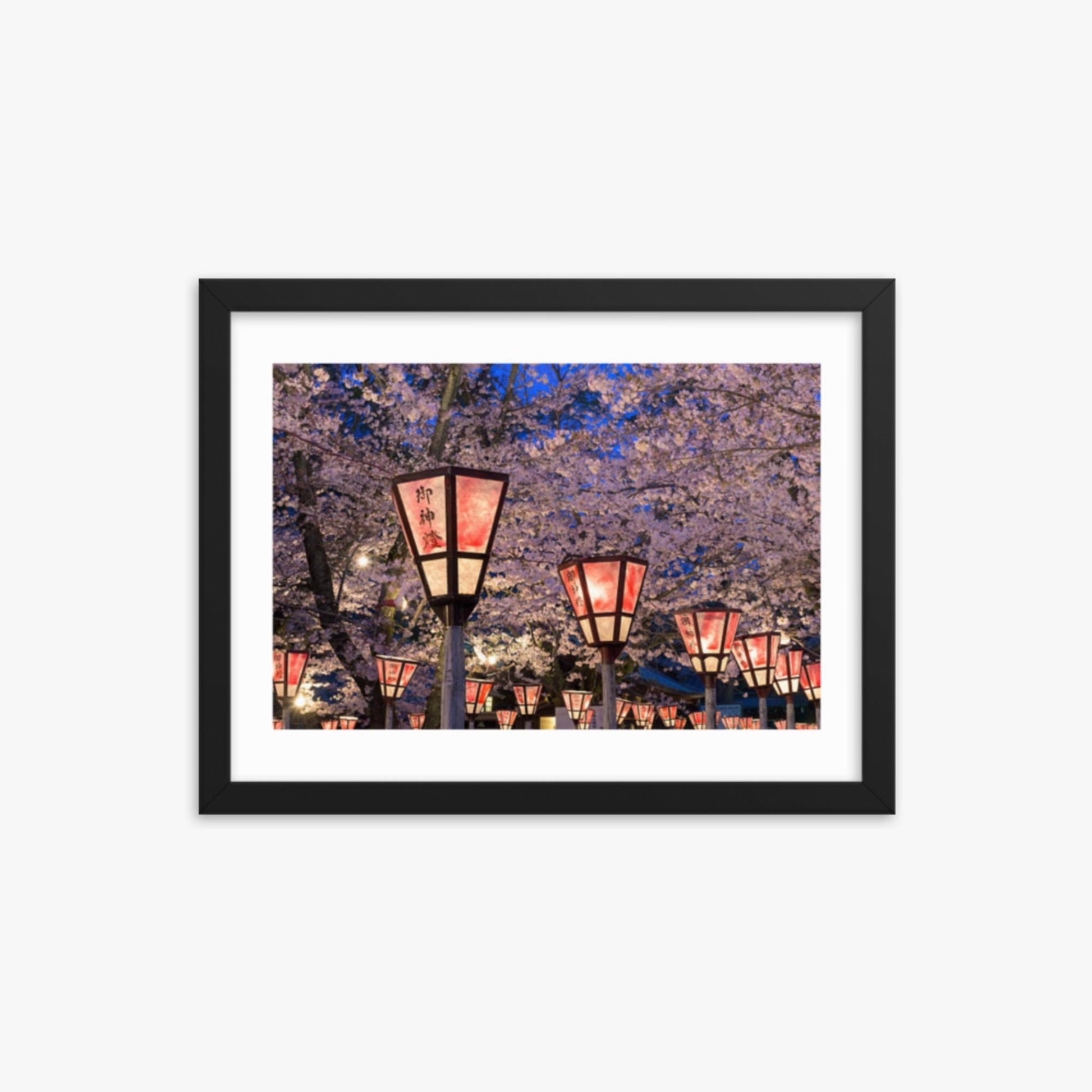 Lantern in Sakura Festival, Japan 12x16 in Poster With Black Frame