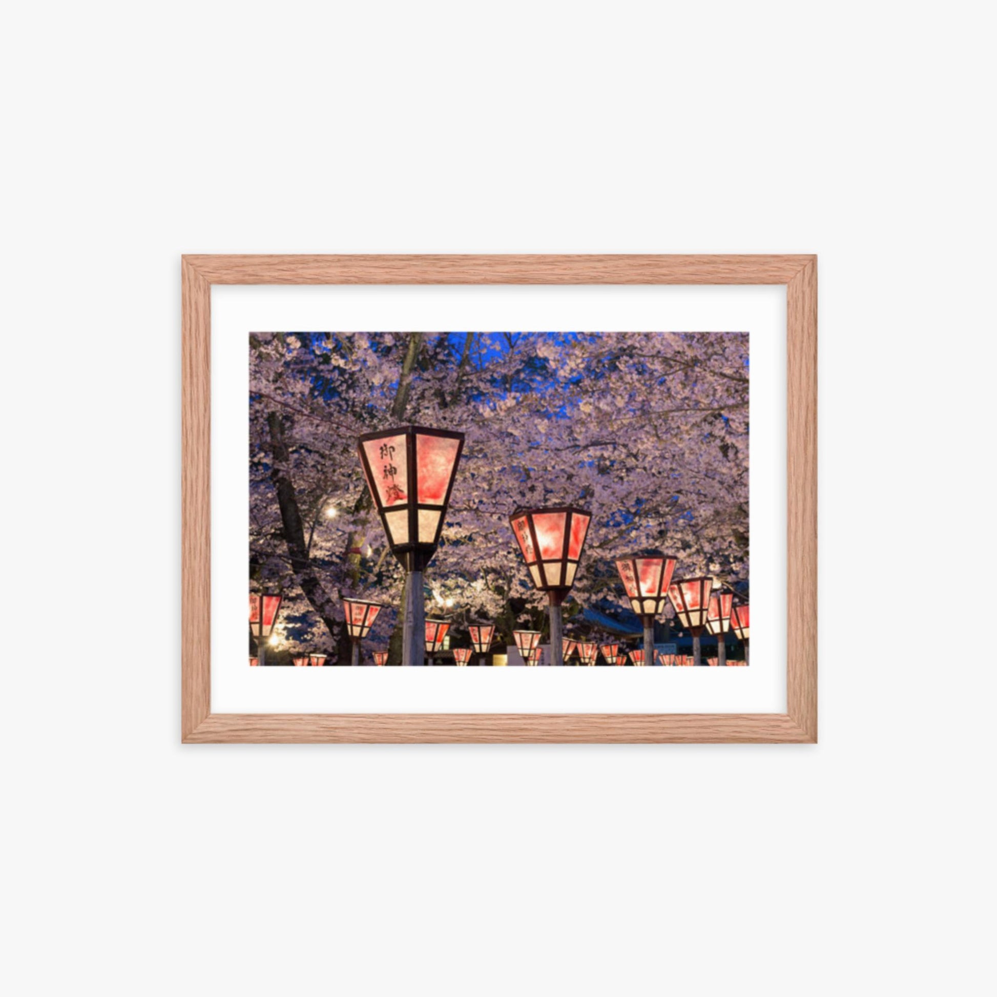 Lantern in Sakura Festival, Japan 12x16 in Poster With Oak Frame