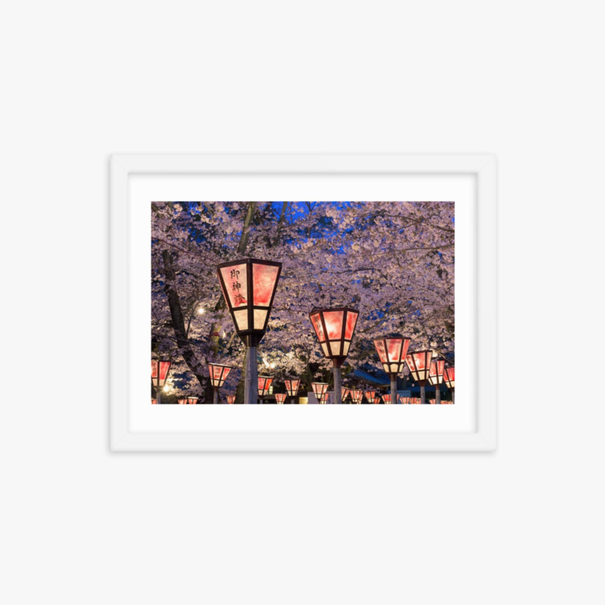 Lantern in Sakura Festival, Japan 12x16 in Poster With White Frame