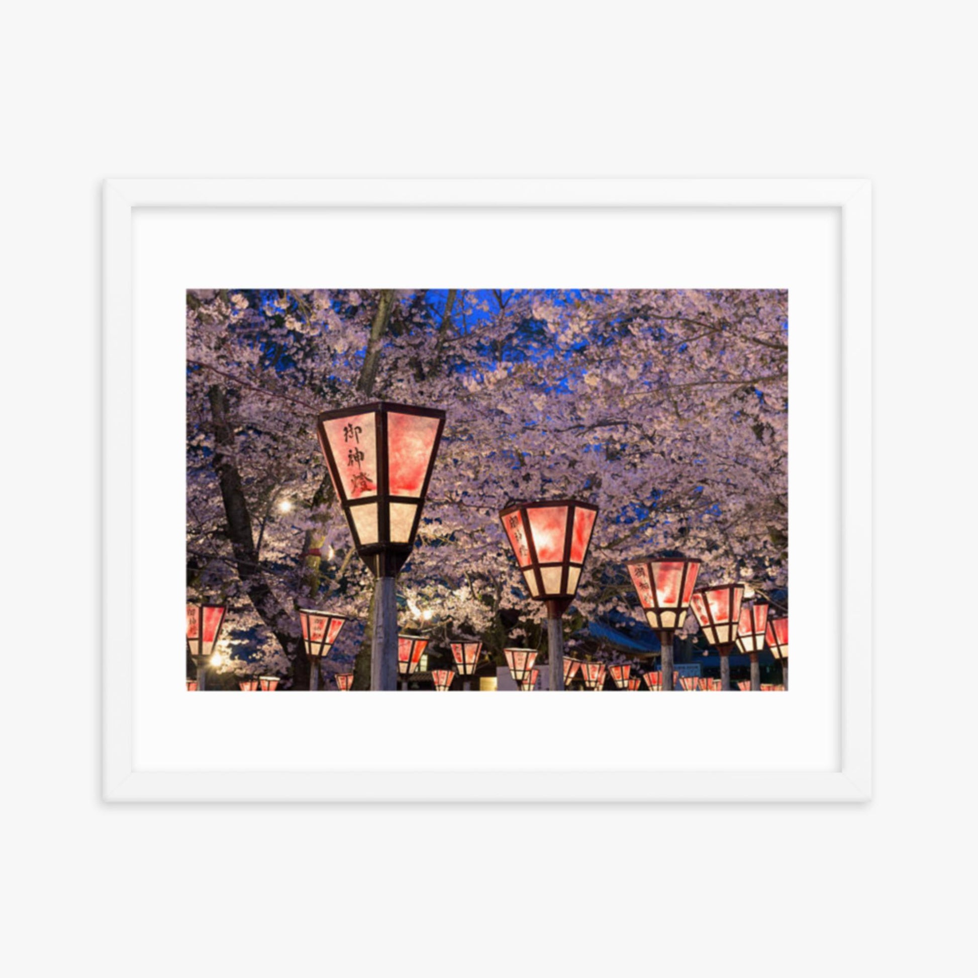 Lantern in Sakura Festival, Japan 16x20 in Poster With White Frame