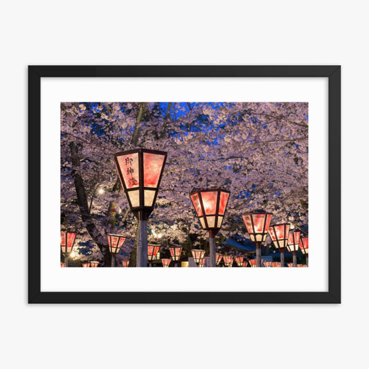 Lantern in Sakura Festival, Japan 18x24 in Poster With Black Frame