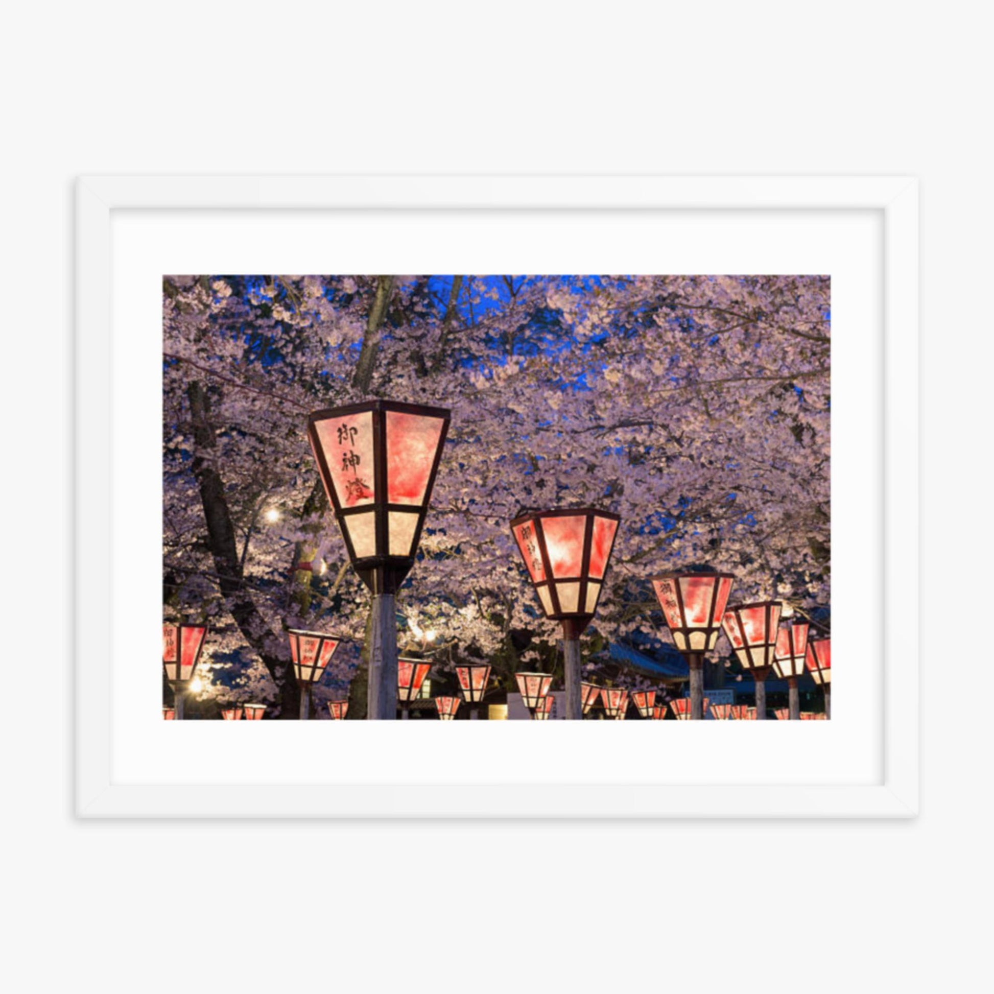 Lantern in Sakura Festival, Japan 18x24 in Poster With White Frame