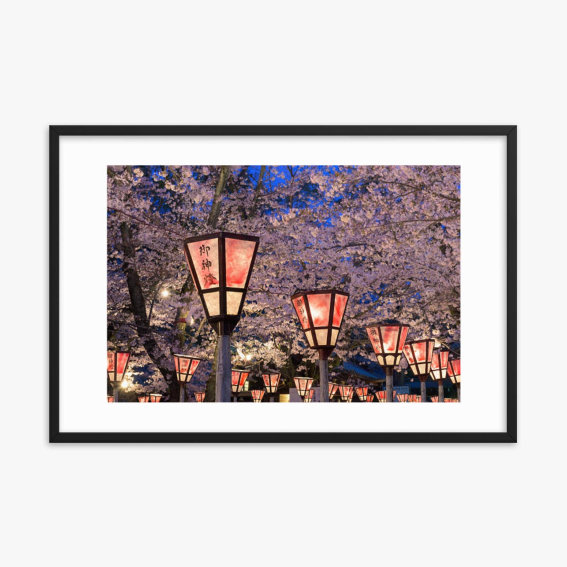 Lantern in Sakura Festival, Japan 24x36 in Poster With Black Frame