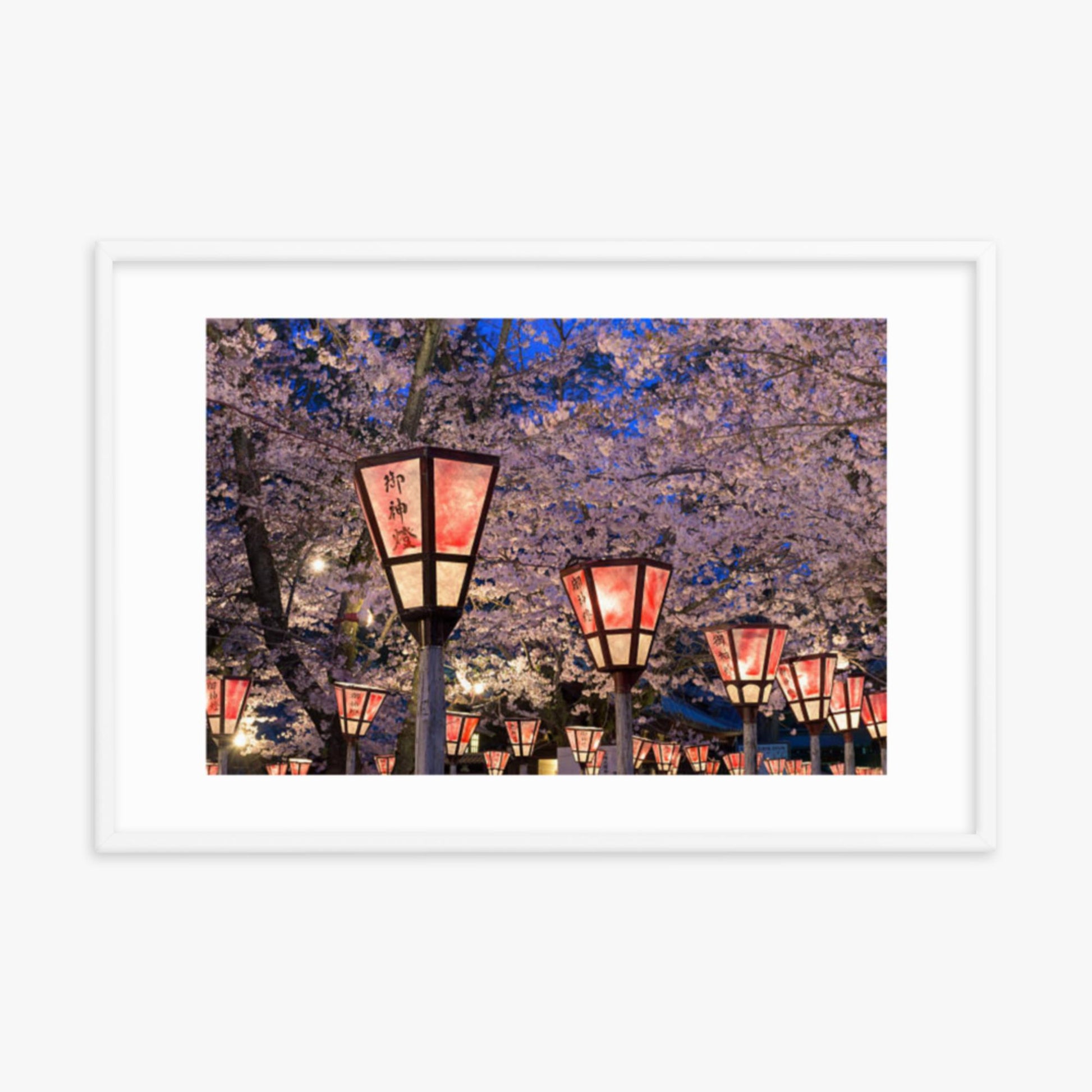 Lantern in Sakura Festival, Japan 24x36 in Poster With White Frame