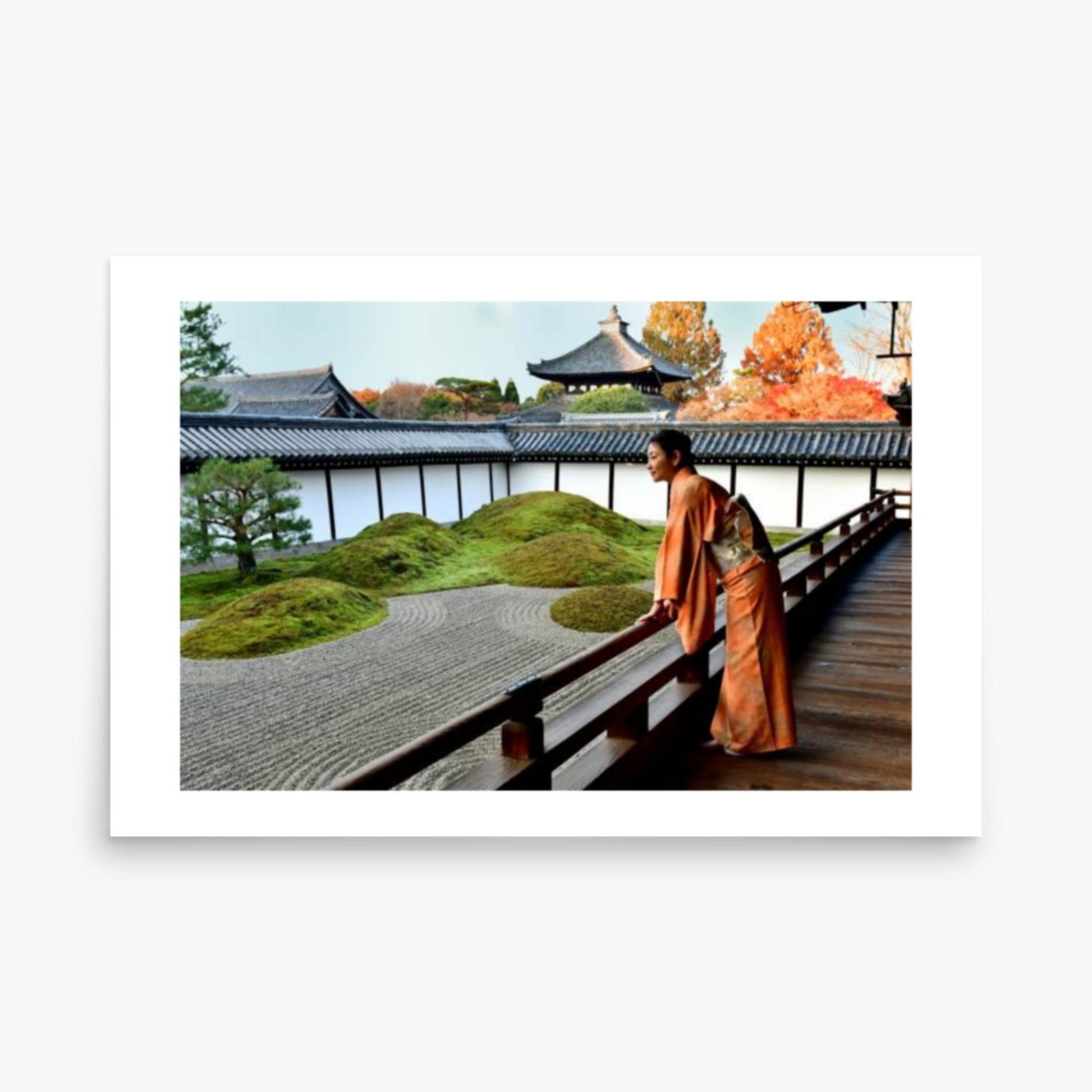 Japanese Woman in Kimono Appreciating Japanese Garden at Tofukuji, Kyoto 24x36 in Poster